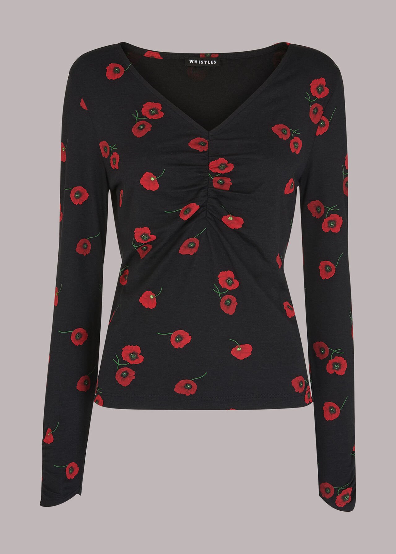 Poppy Print Ruched Neck Tee