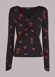 Poppy Print Ruched Neck Tee