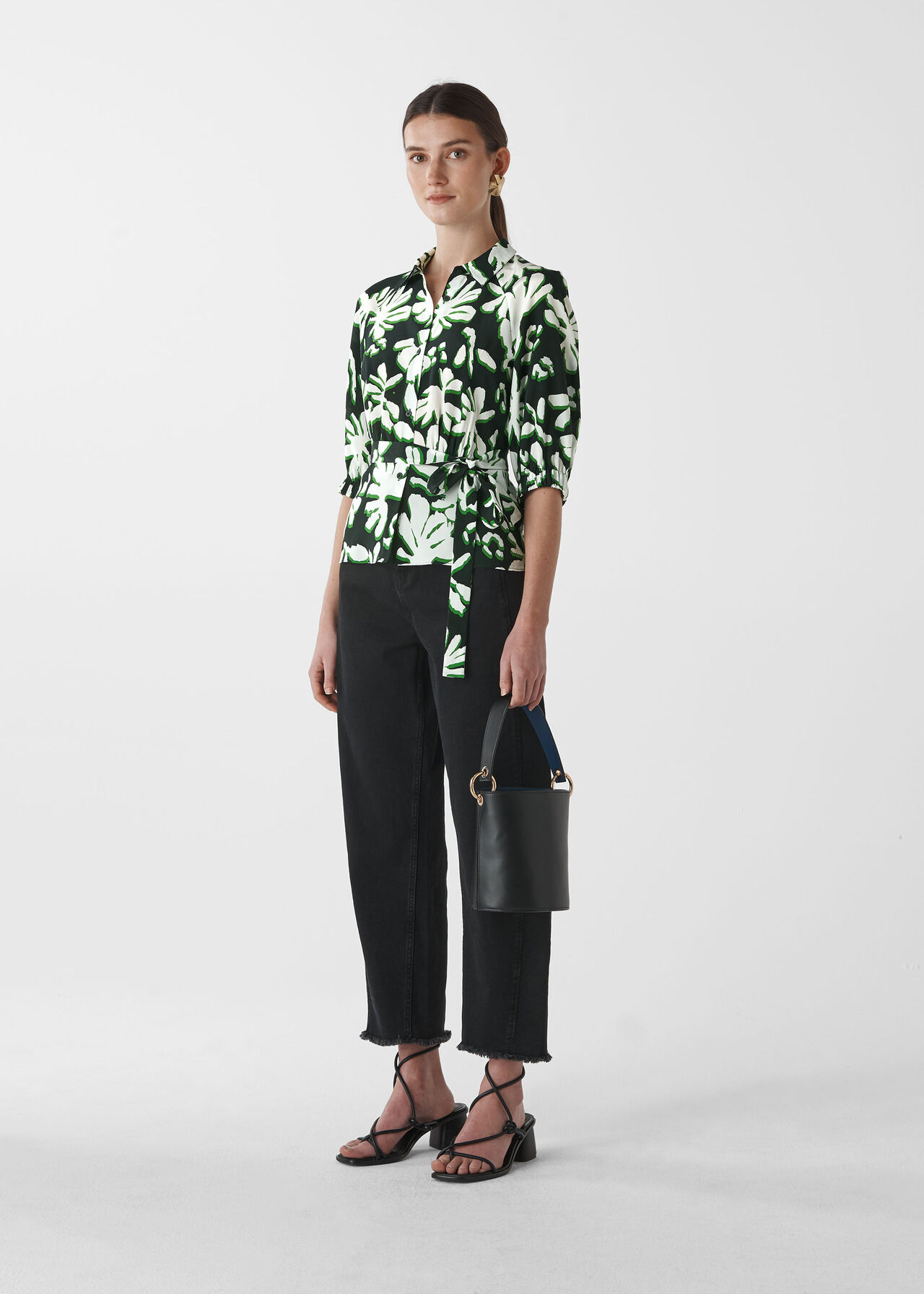 Green/Multi Palm Leaf Print Silk Shirt | WHISTLES