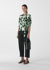 Palm Leaf Print Silk Shirt Green/Multi