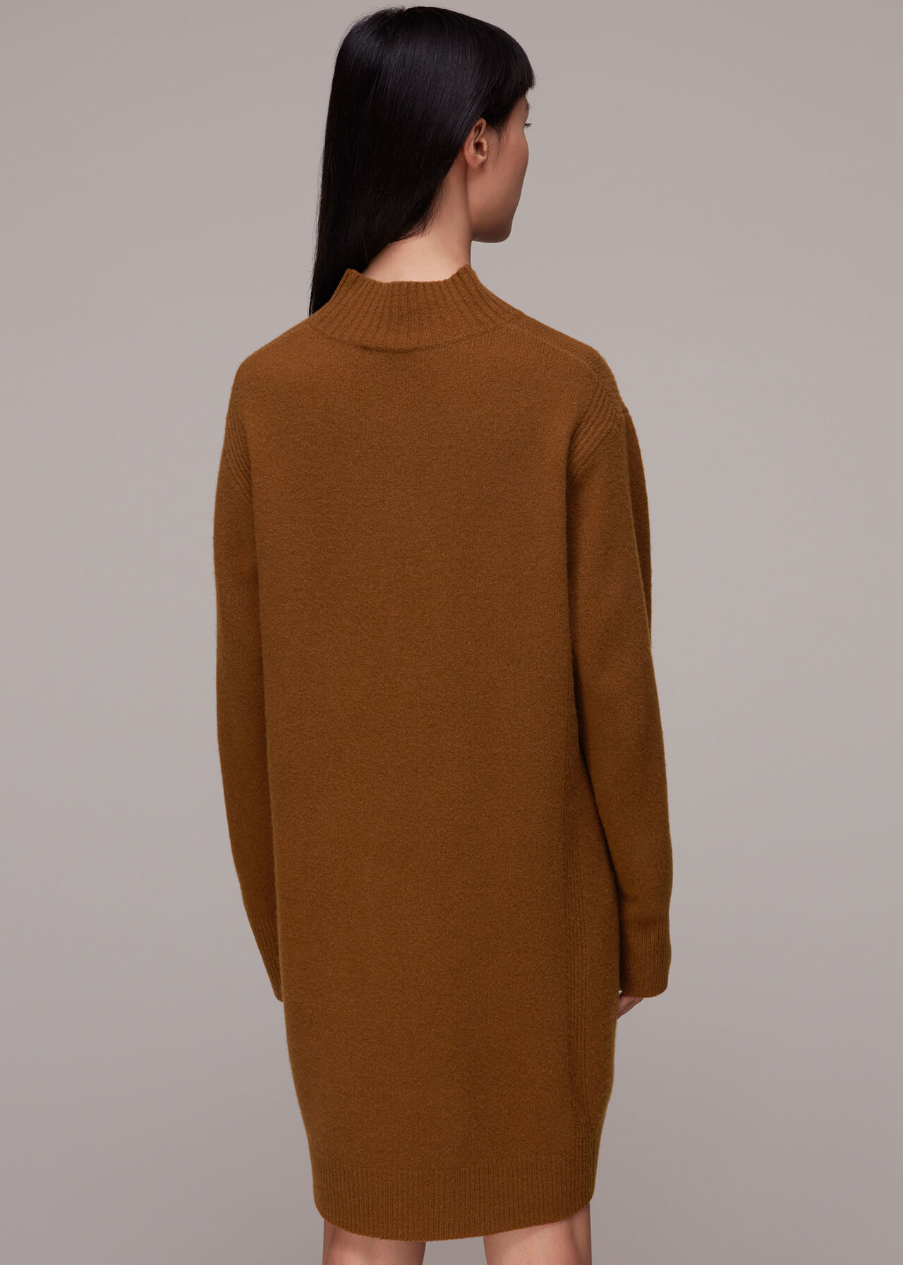 Camel Funnel Neck Knitted Dress WHISTLES