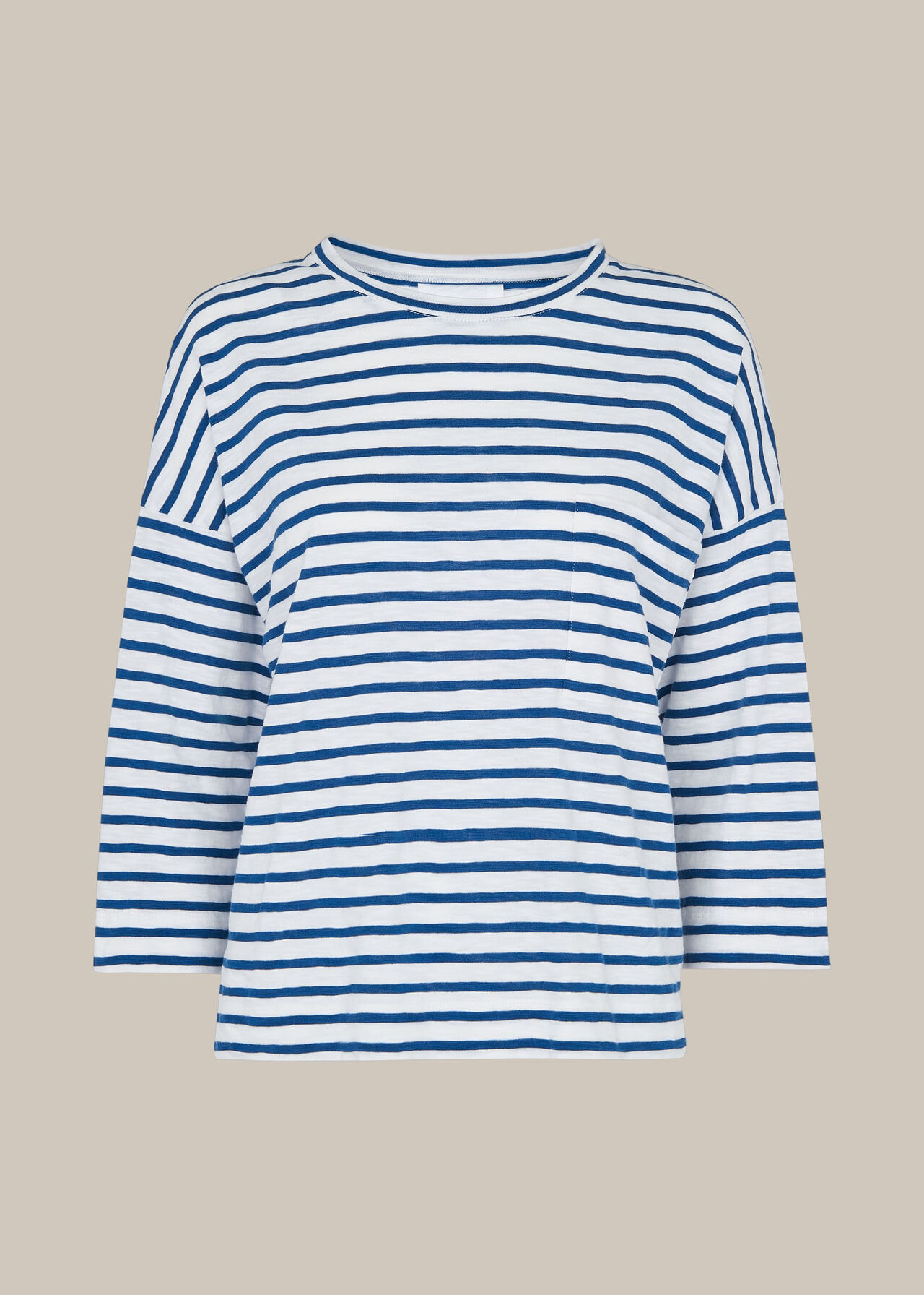 Cotton Pocket Stripe Top Blue/Multi