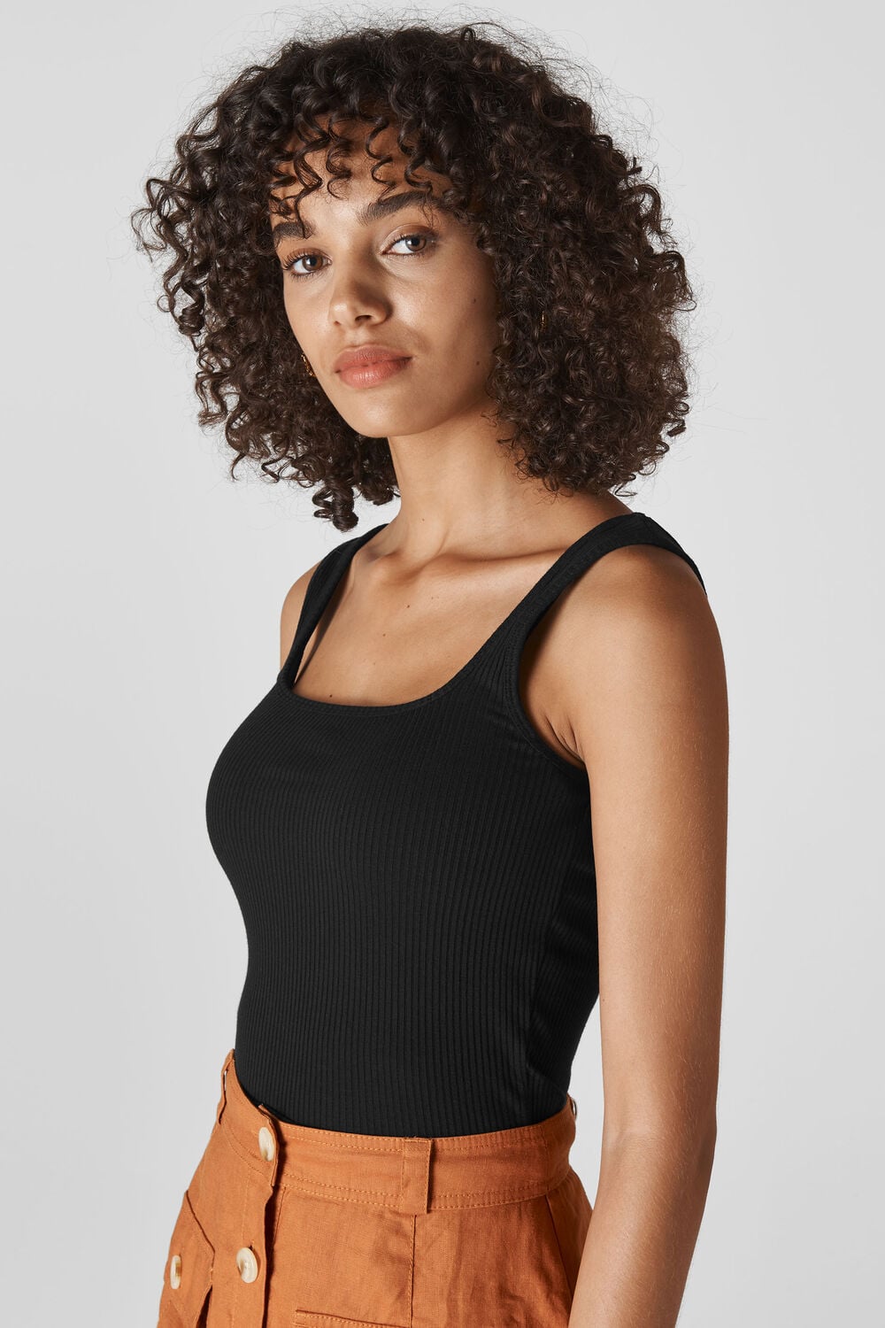 Square Neck Rib Cami Black