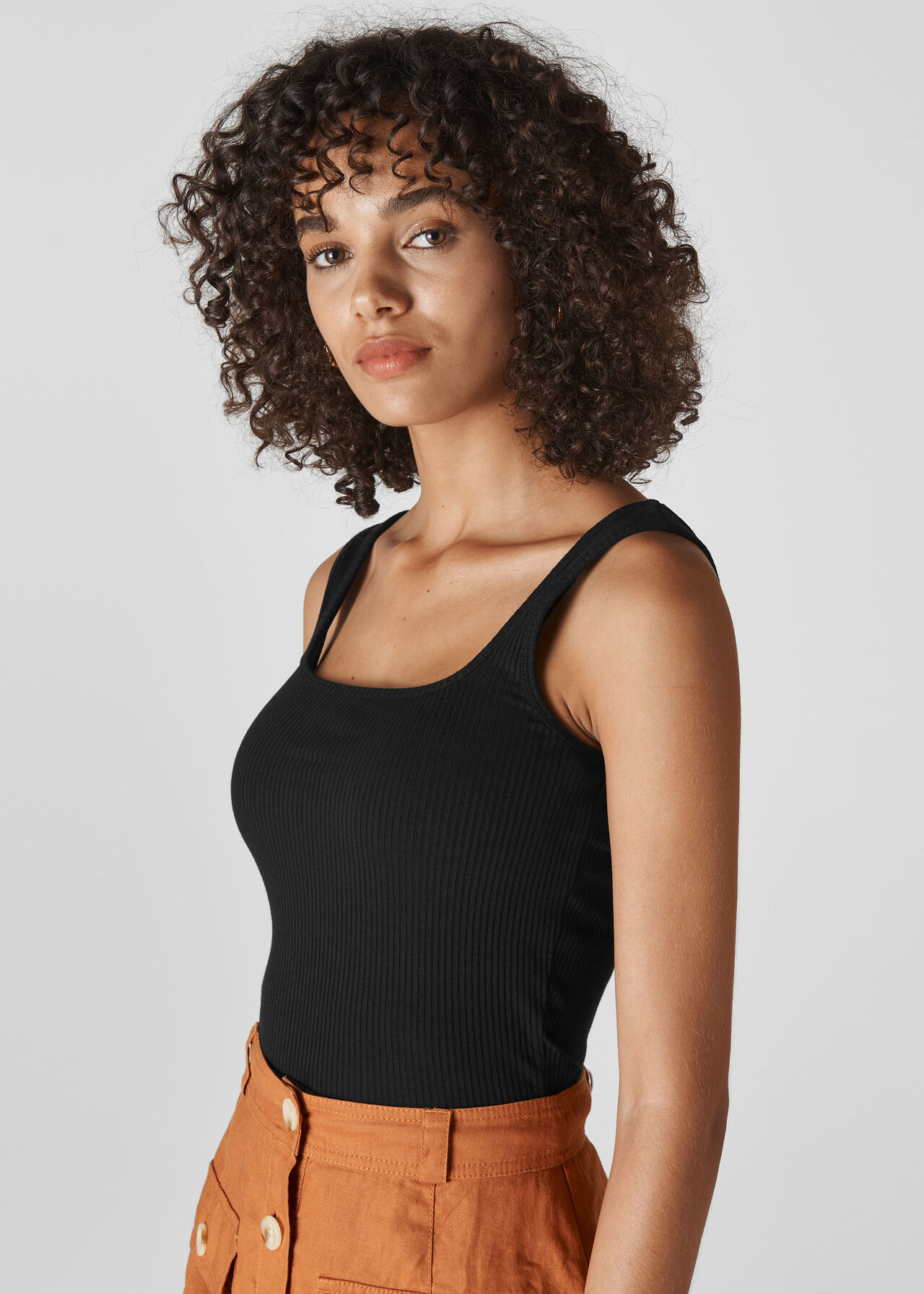 Square Neck Rib Cami Black