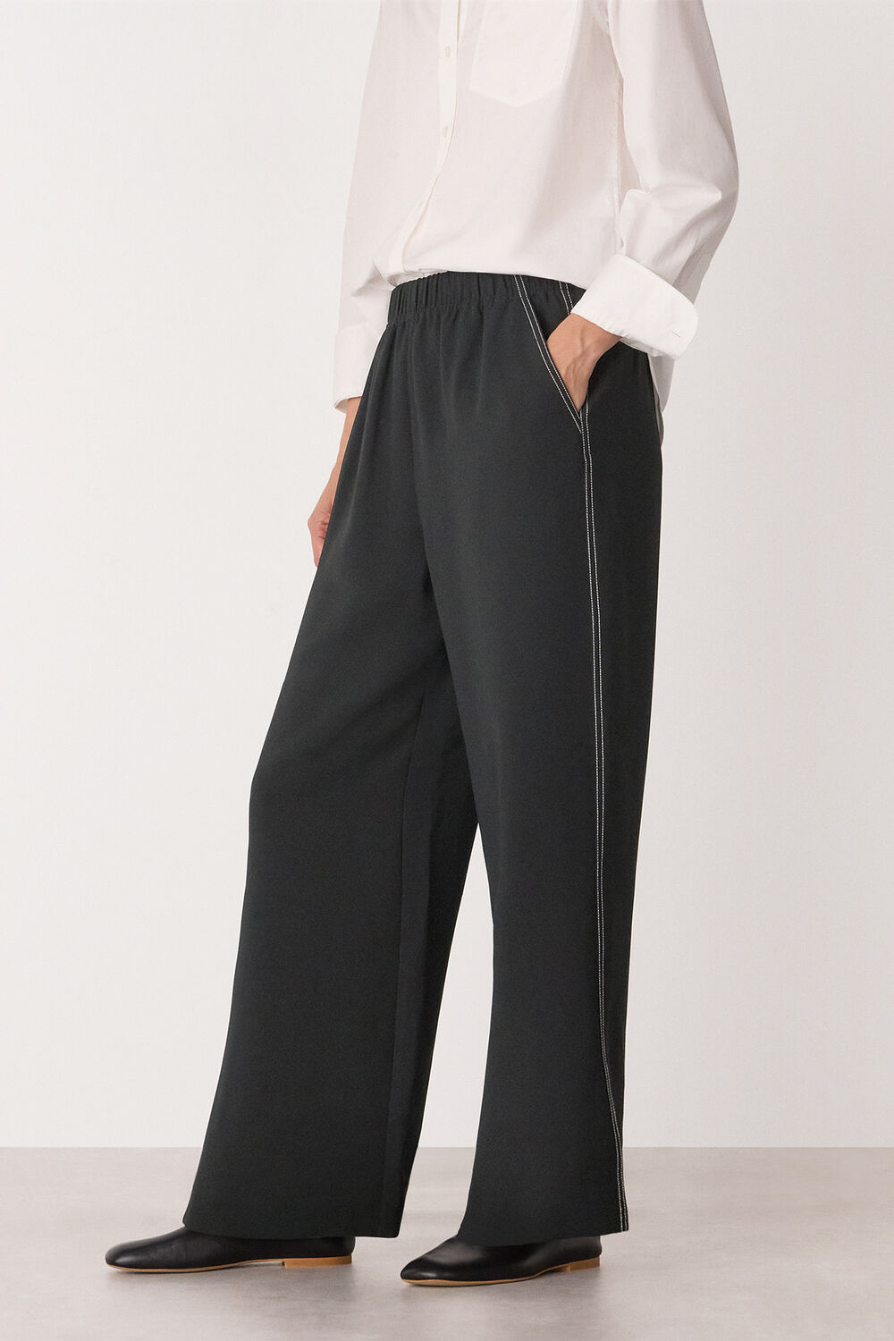 Black Crepe Stitch Detail Trouser