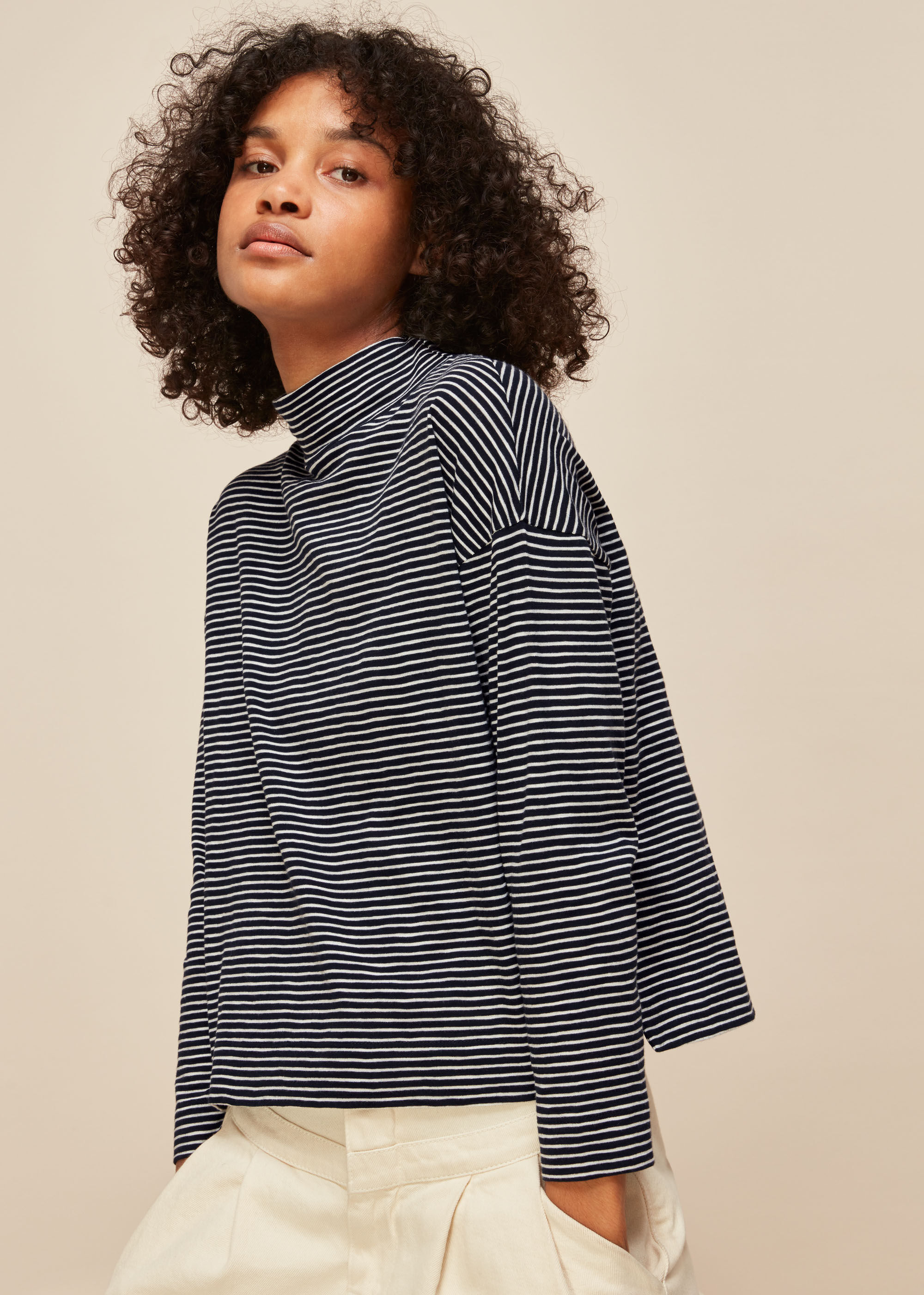 High neck outlet striped top