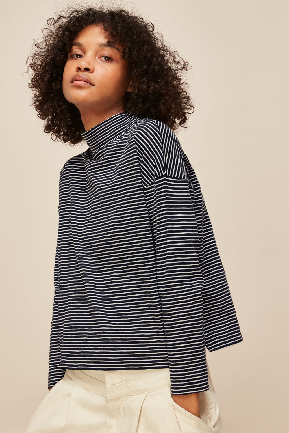 Stripe High Neck Relaxed Top