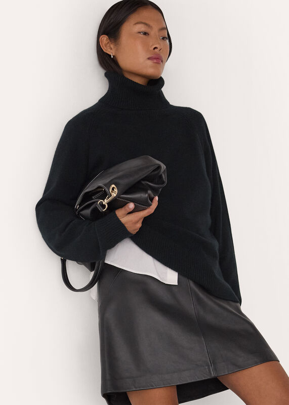 Black Petite Cashmere Roll Neck