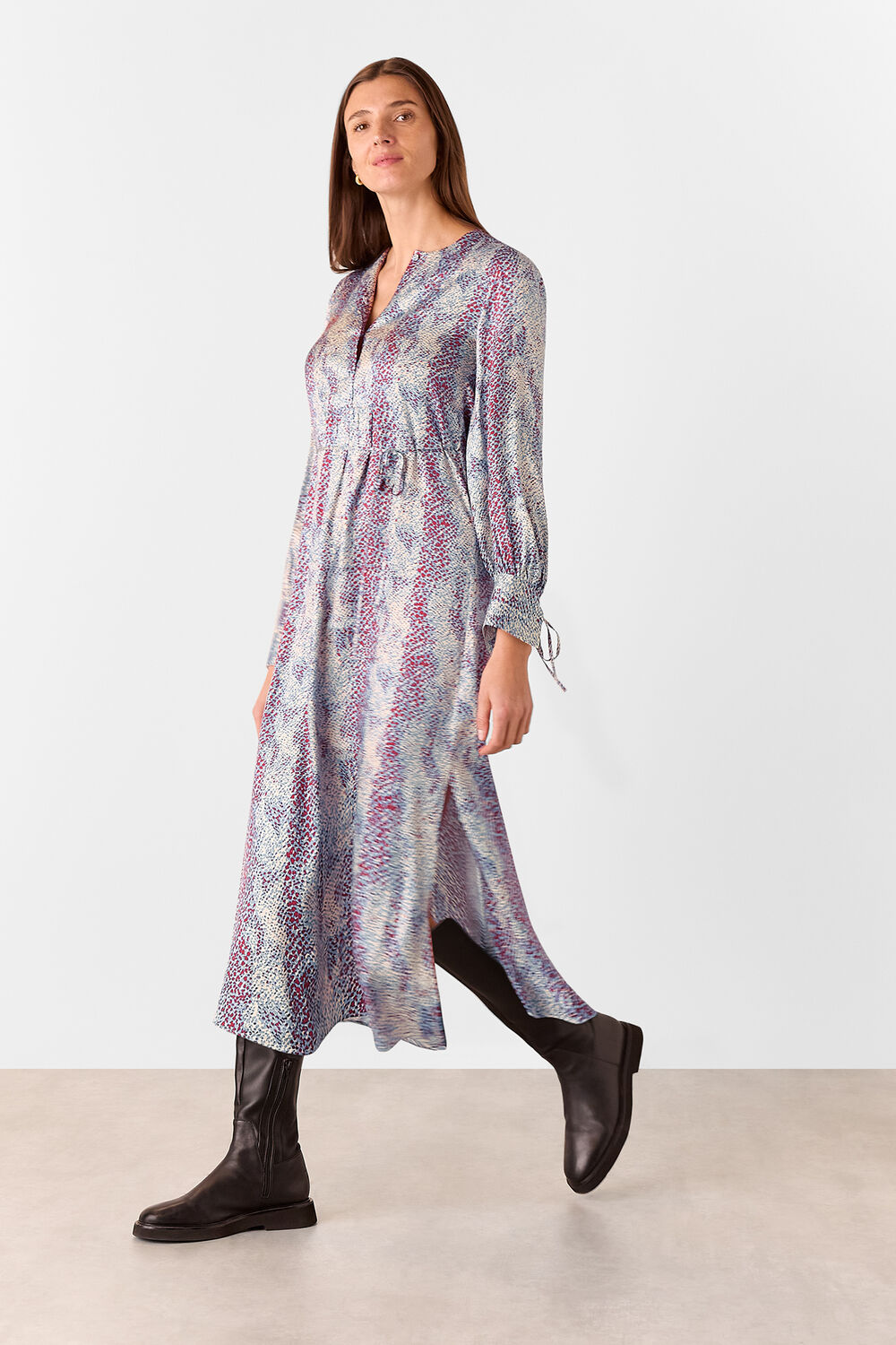 Mottled Snake Print Midi Dress