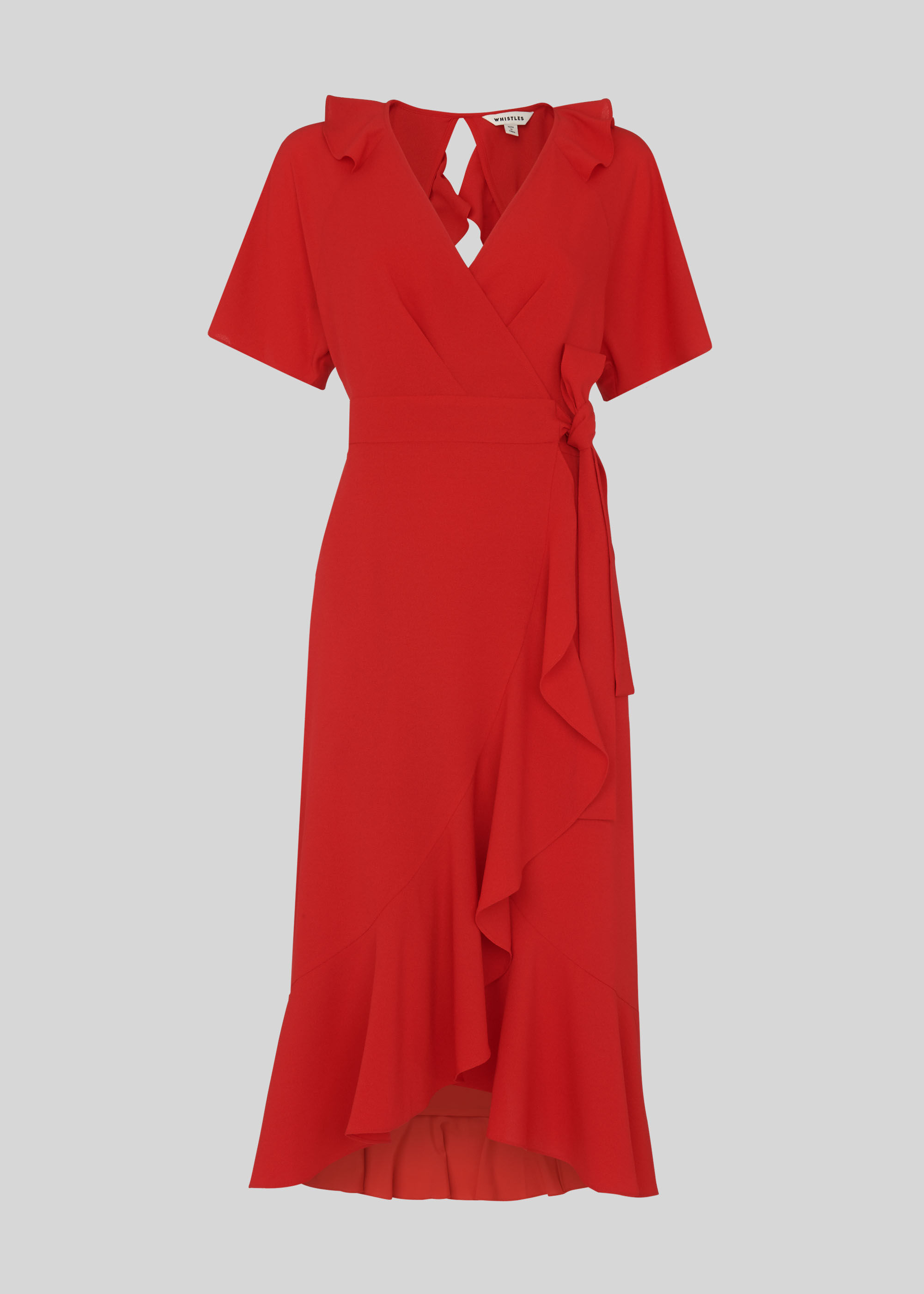 Red frill wrap dress discount