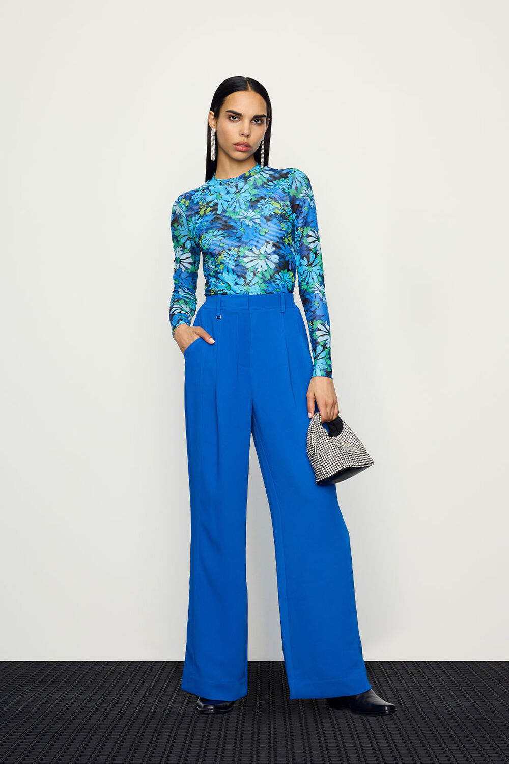 Blue Harper Crepe Wide Leg Trouser