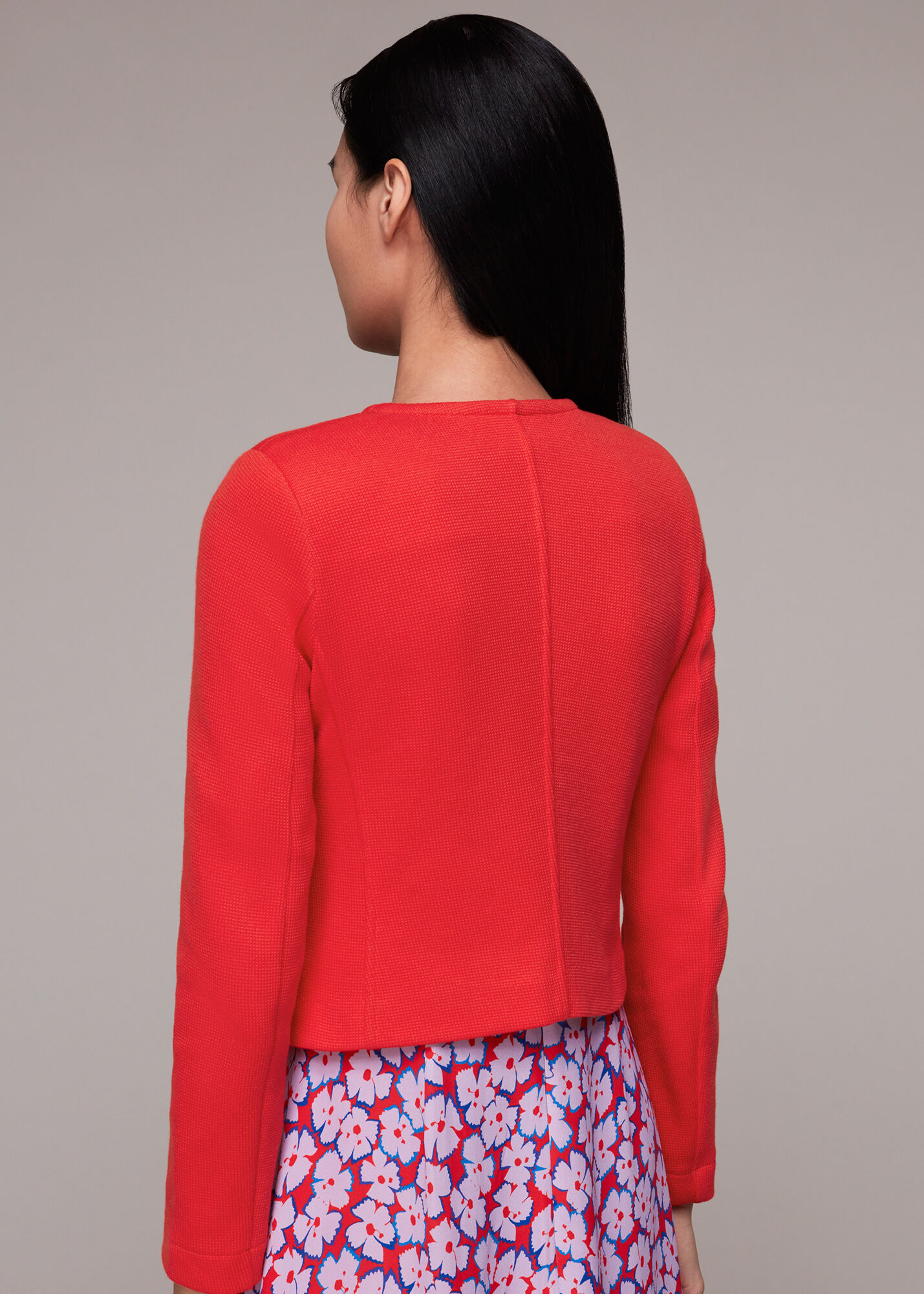 Red Collarless Jersey Jacket WHISTLES