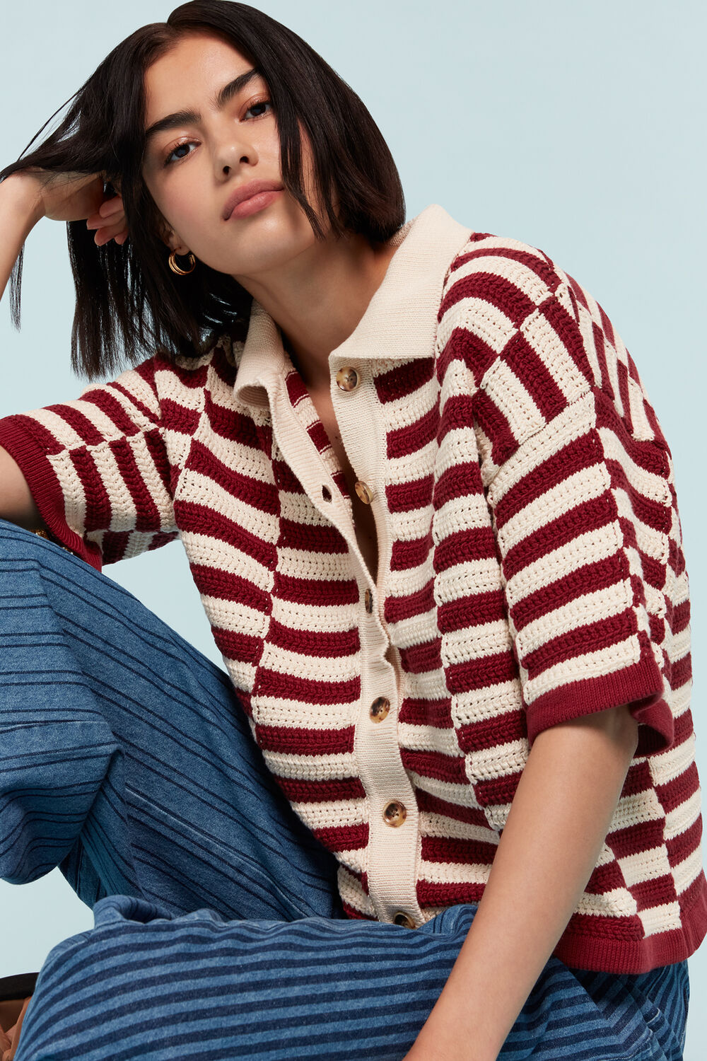 Crochet Stepped Stripe Shirt