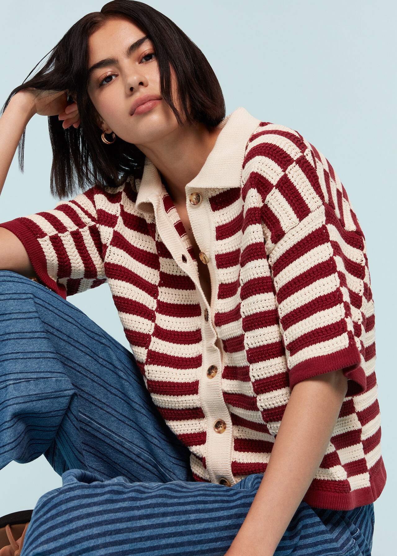 Crochet Stepped Stripe Shirt