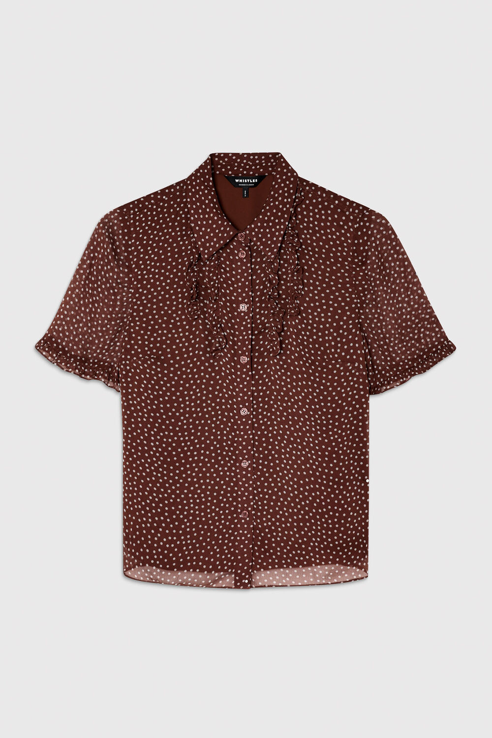 Brown Polka Dot Sheer Sleeve Shirt