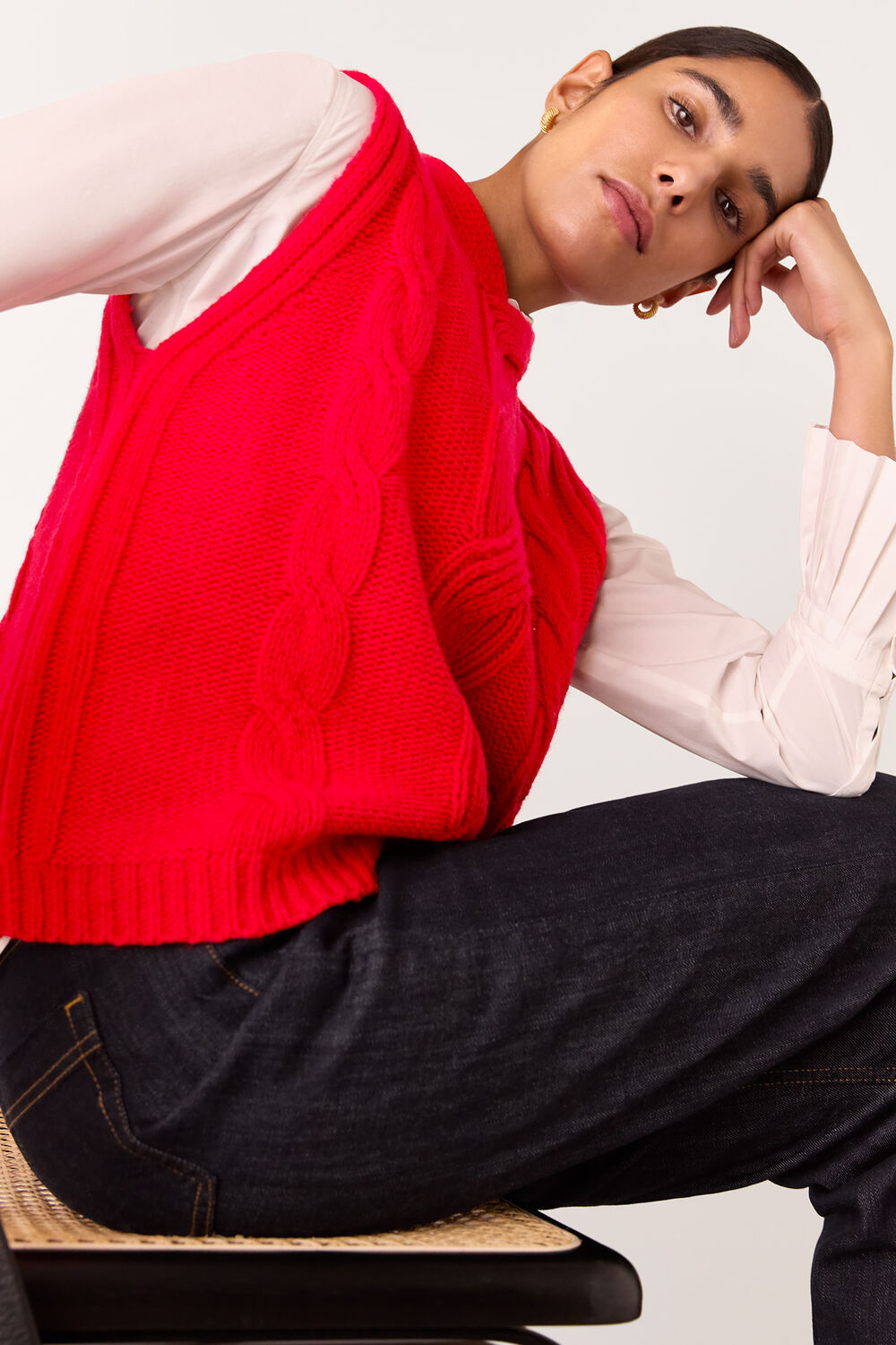Red Cable Detail Sweater Vest