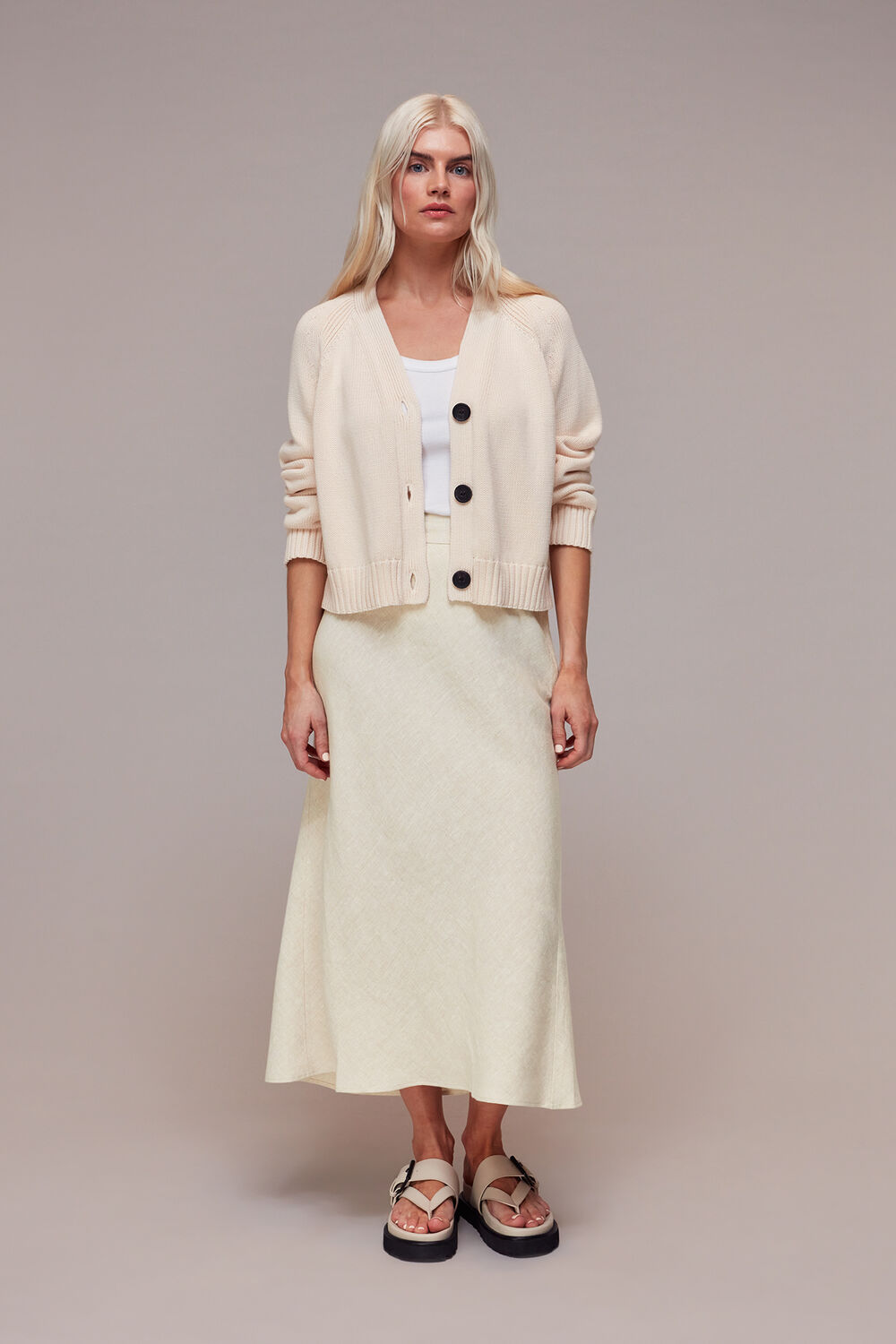 Petite Linen Side Button Skirt