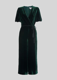 Layla Silk Velvet Jumpsuit Dark Green