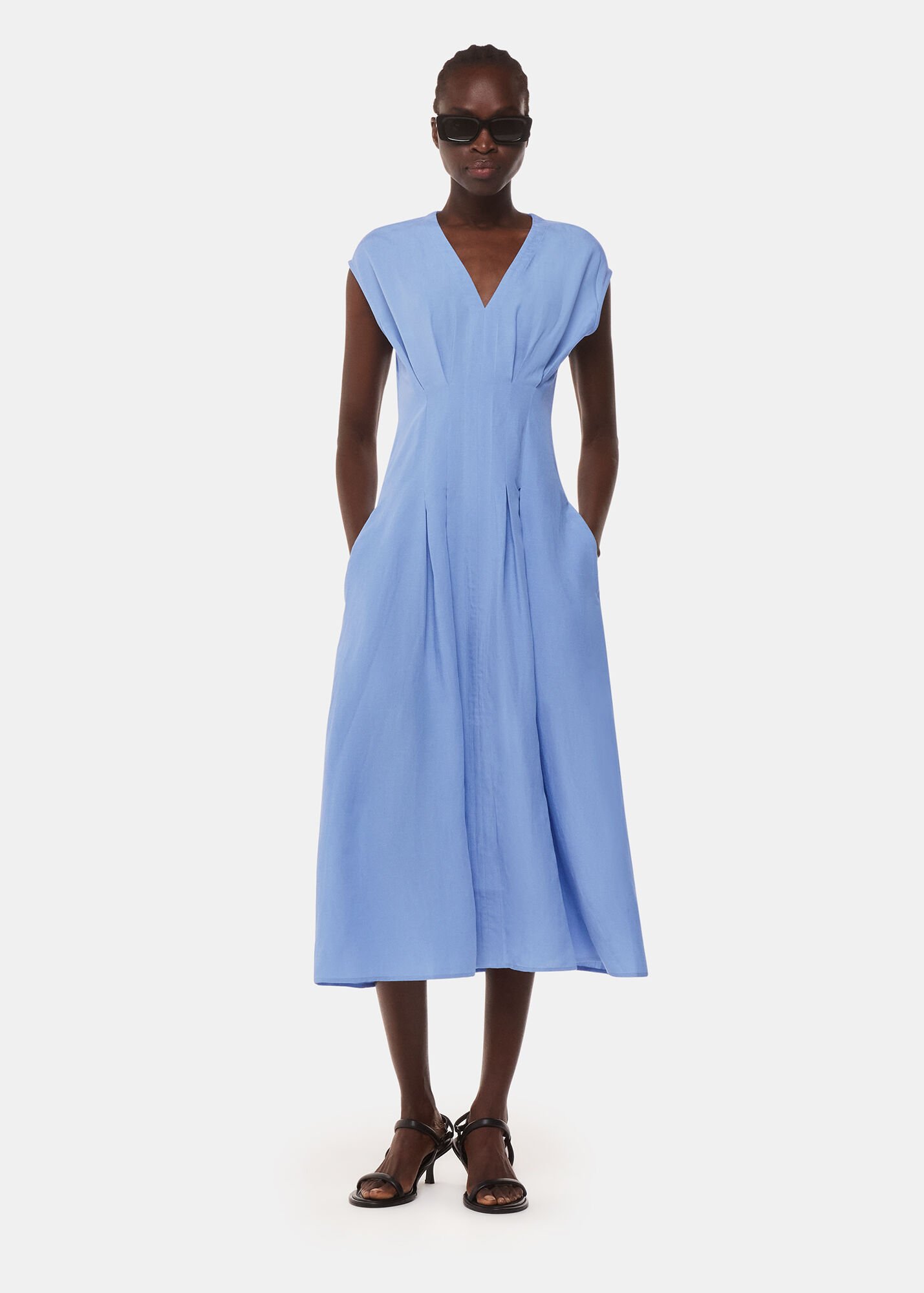 Blue Panel Linen Blend Dress | WHISTLES | Whistles US |