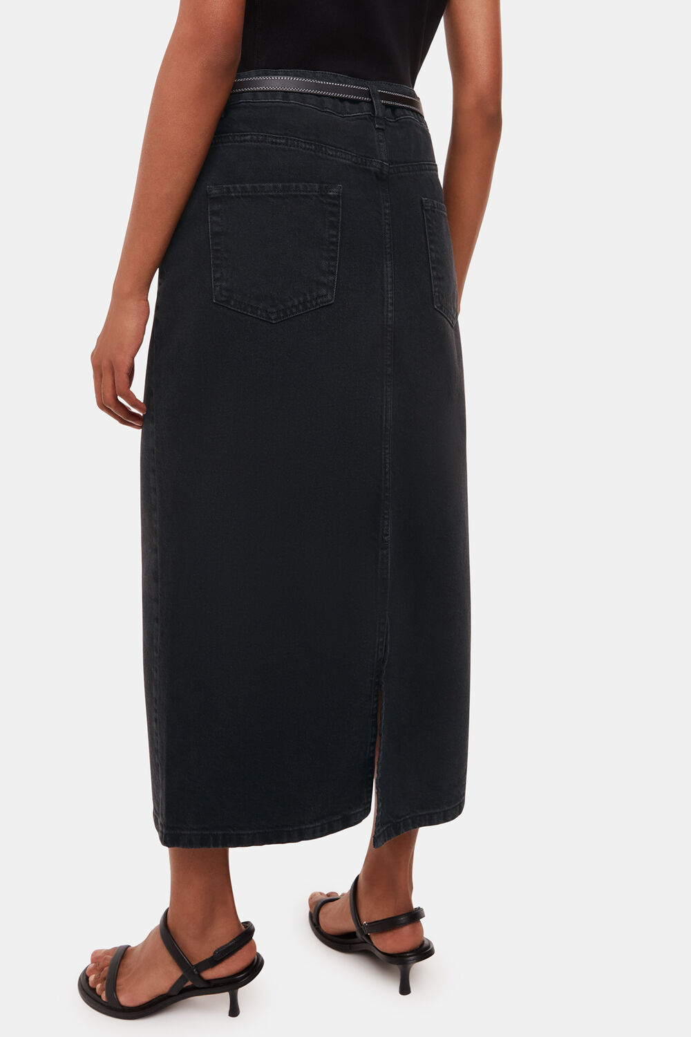 Petite Straight Denim Midi Skirt