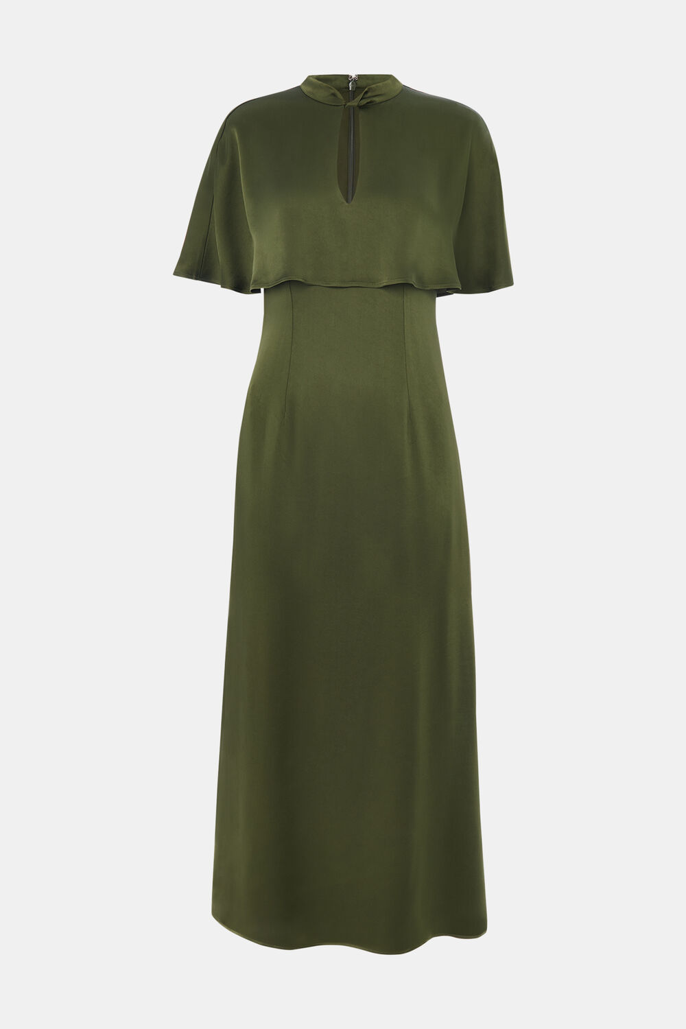 Olive Cape Satin Midi Dress