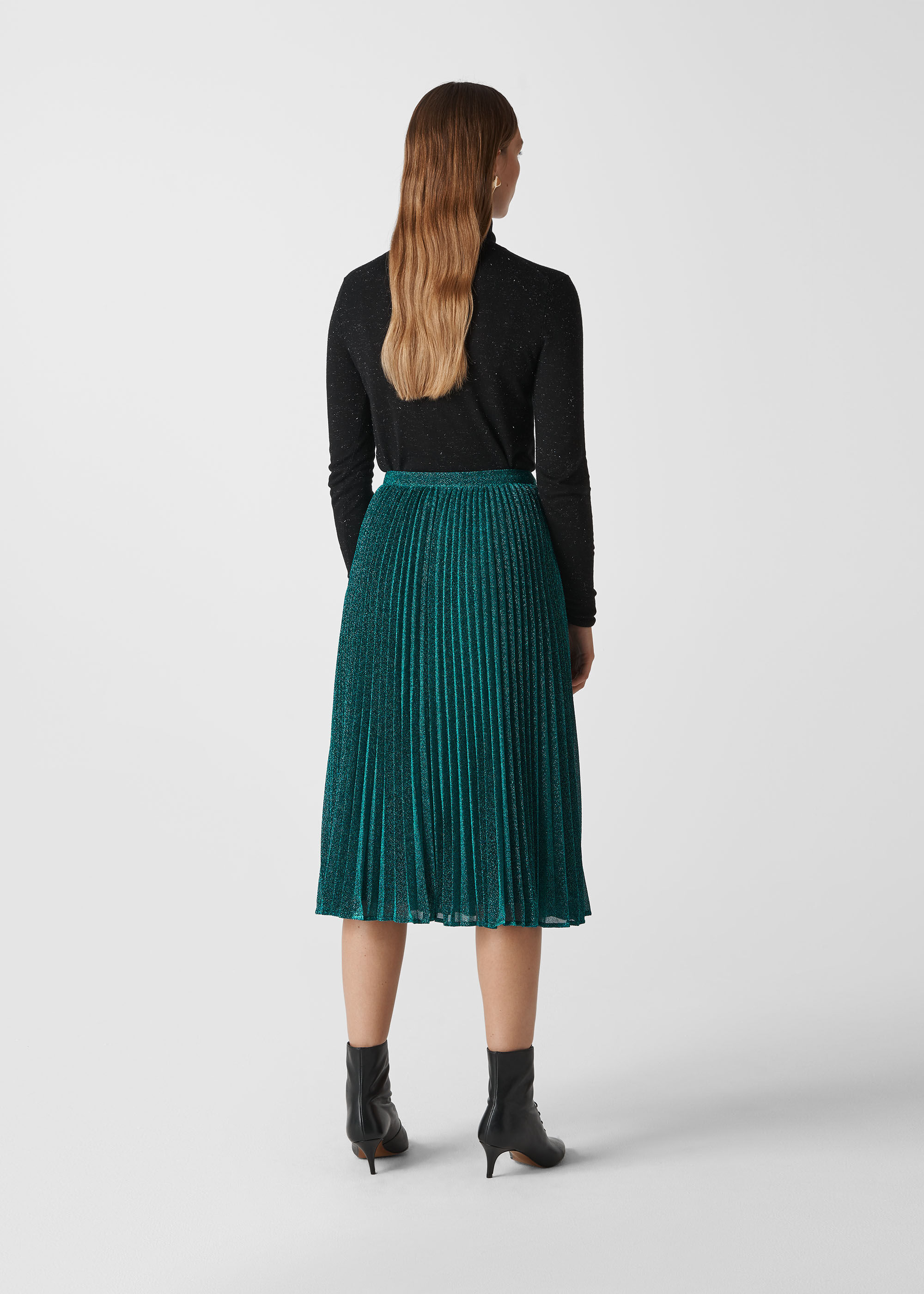 Green Sparkle Pleated Skirt WHISTLES