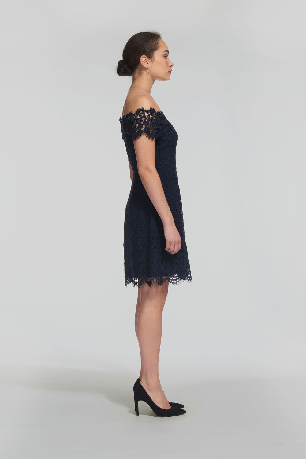 Off Shoulder Lace Dress Navy