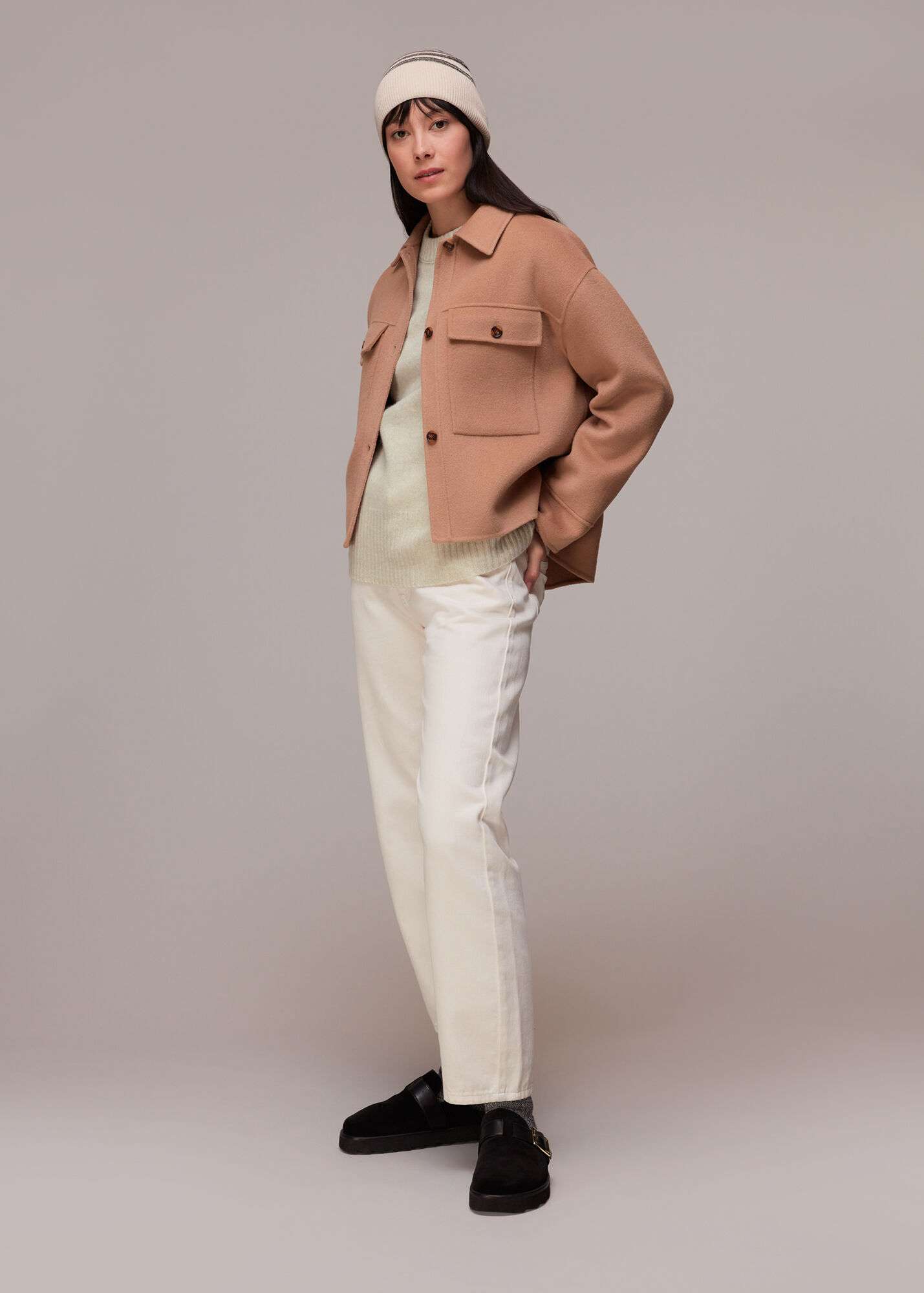 Neutral Boyfriend Wool Sweater WHISTLES