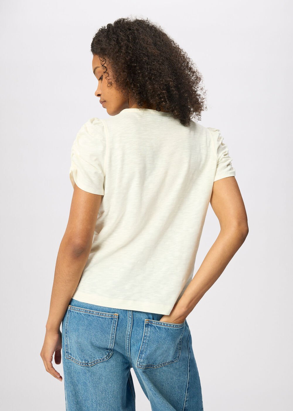 Round Neck Gathered Sleeve Tee