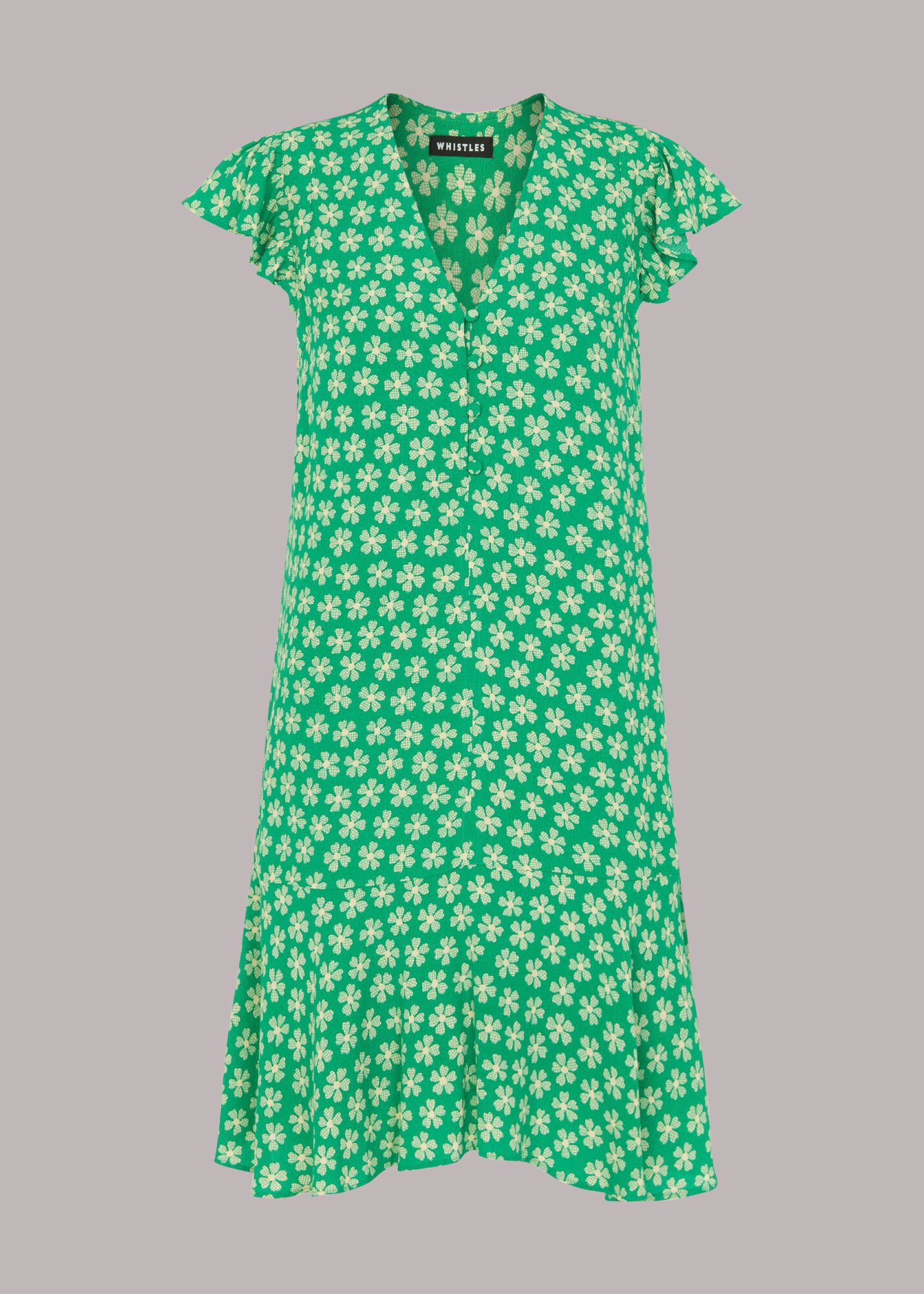 Green/Multi Daisy Check Print Flippy Dress WHISTLES Whistles