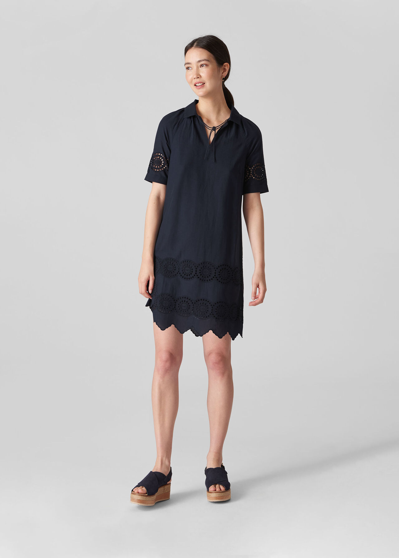 Broderie Shirt Dress Navy