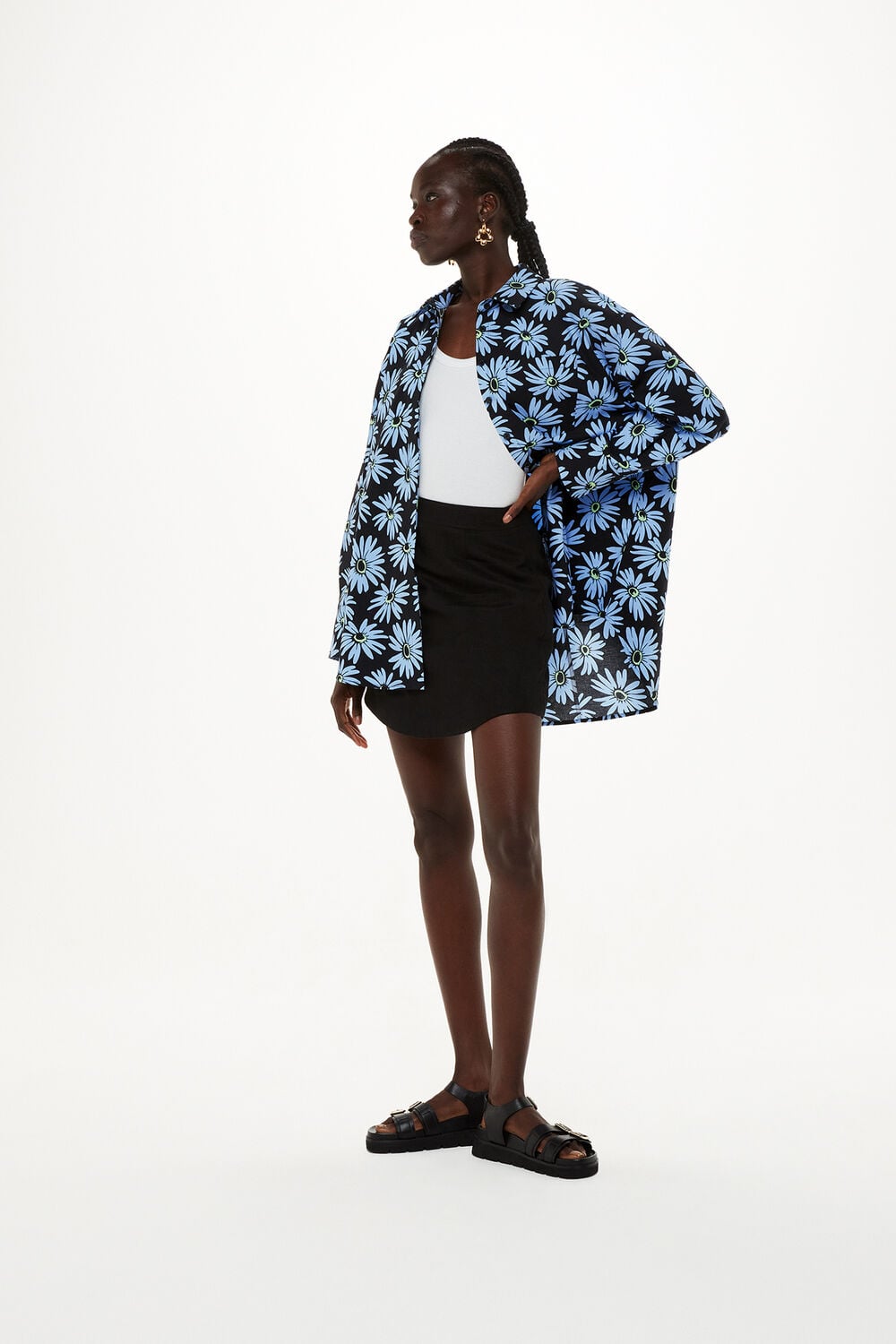 Blue Daisy Print Oversized Shirt