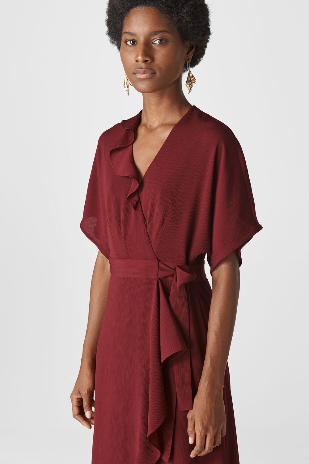 Nova Frill Wrap Maxi Dress Burgundy