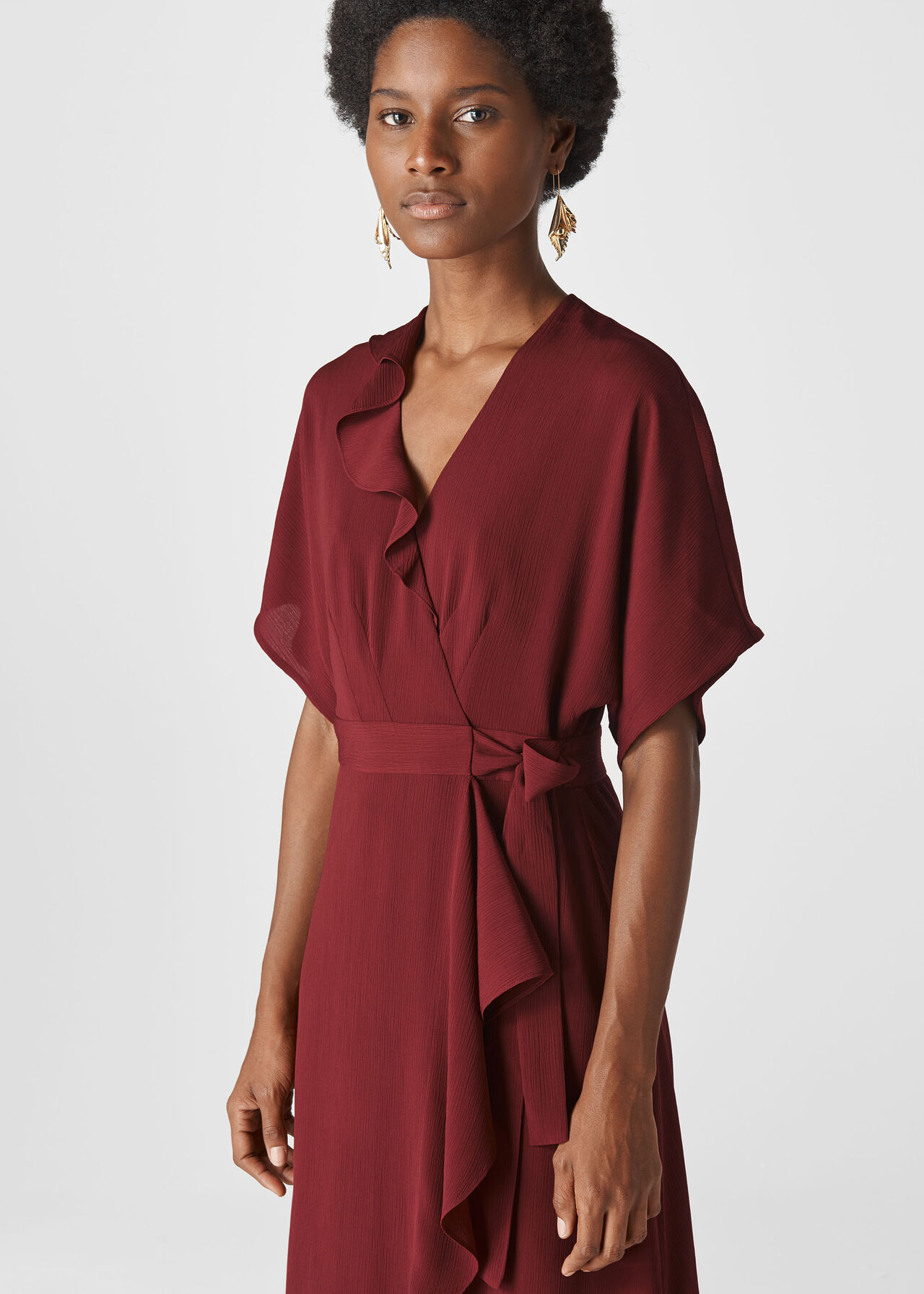 Nova Frill Wrap Maxi Dress Burgundy