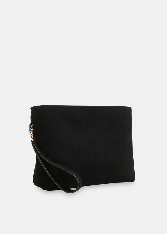 Black Avah Zip Top Suede Clutch