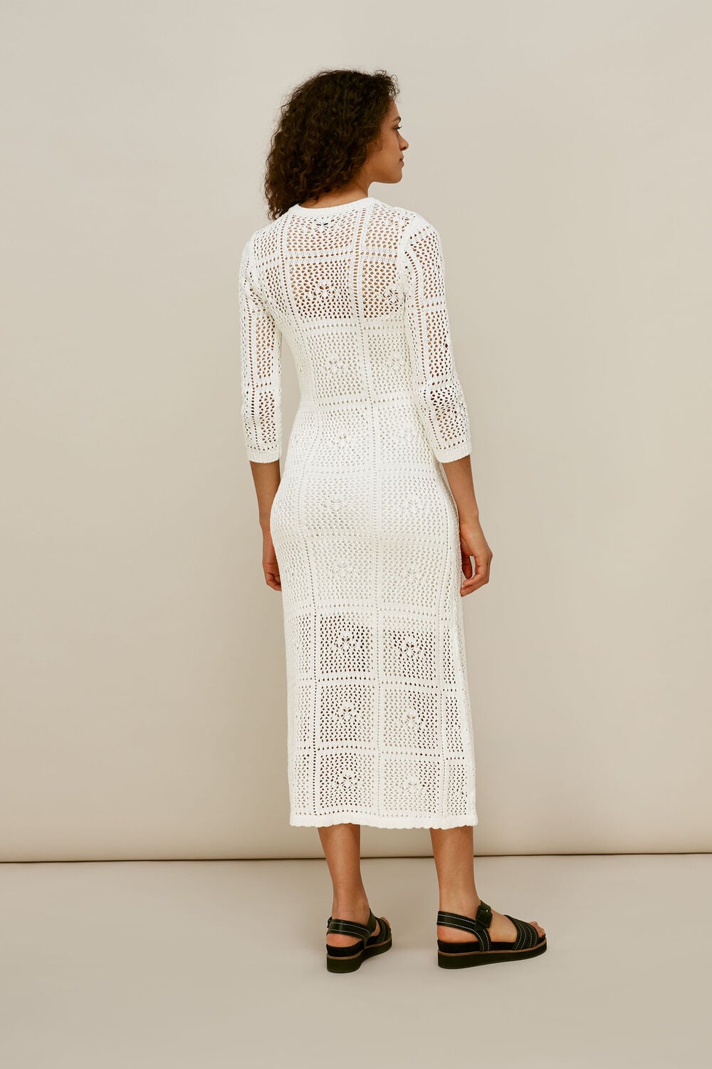 Crochet Knit Midi Dress White
