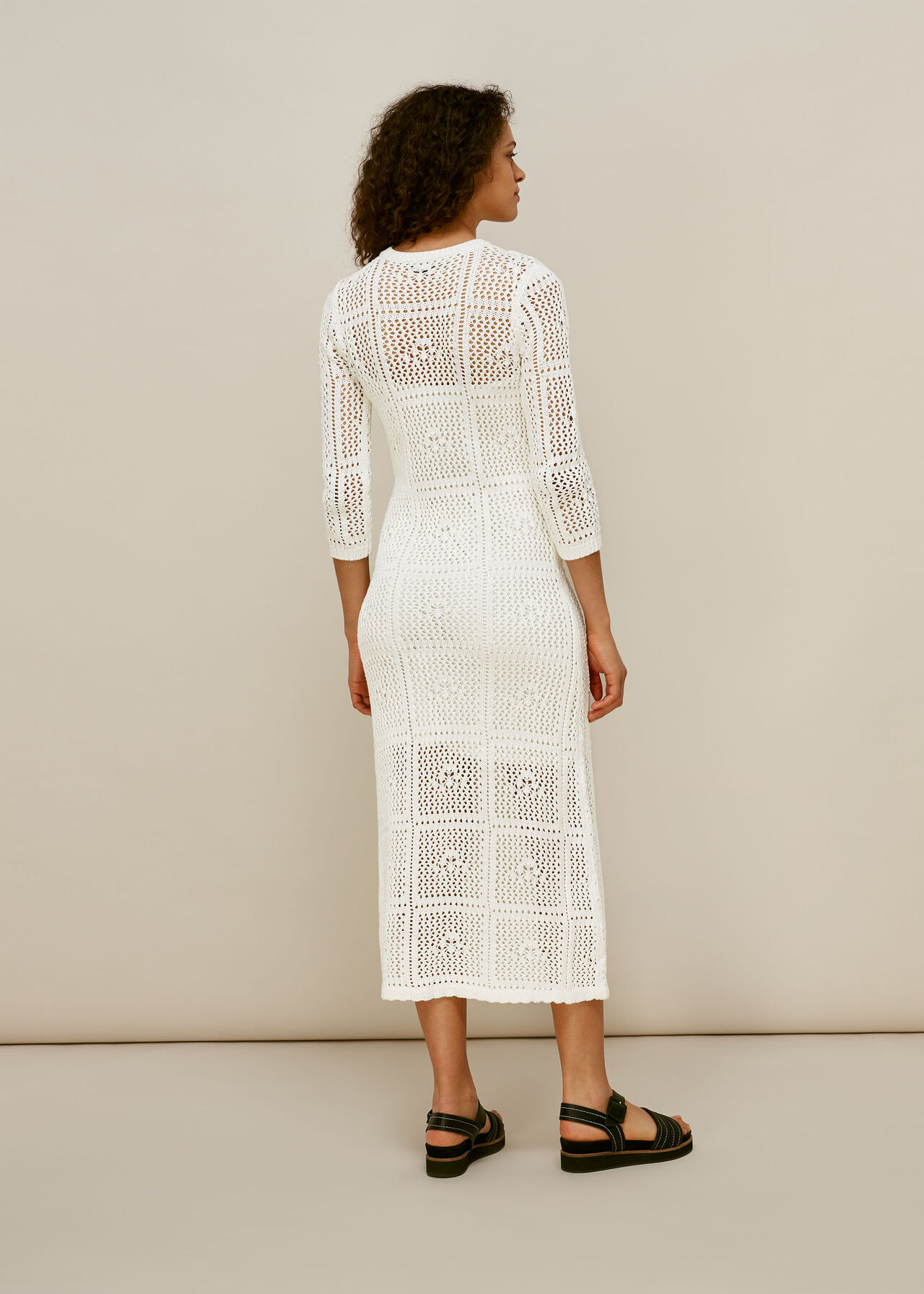 White Crochet Knit Midi Dress WHISTLES