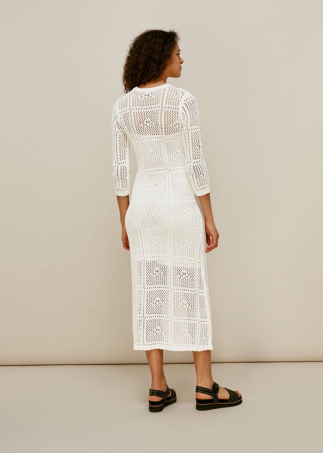 Crochet Knit Midi Dress White