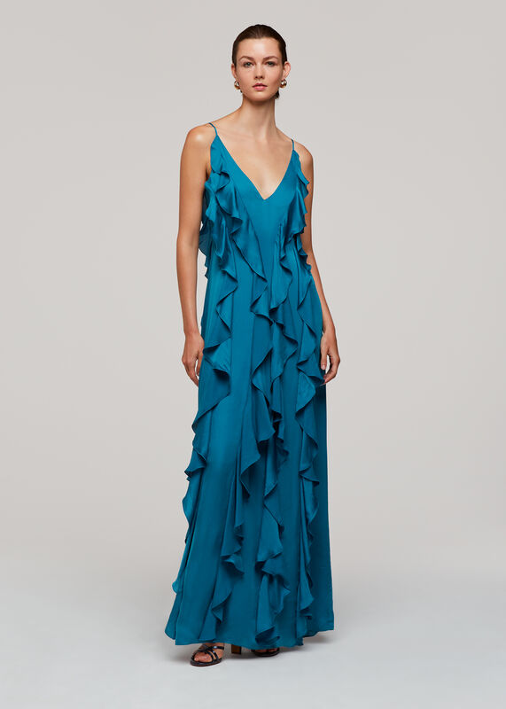 Blue Ruffle Maxi Dress