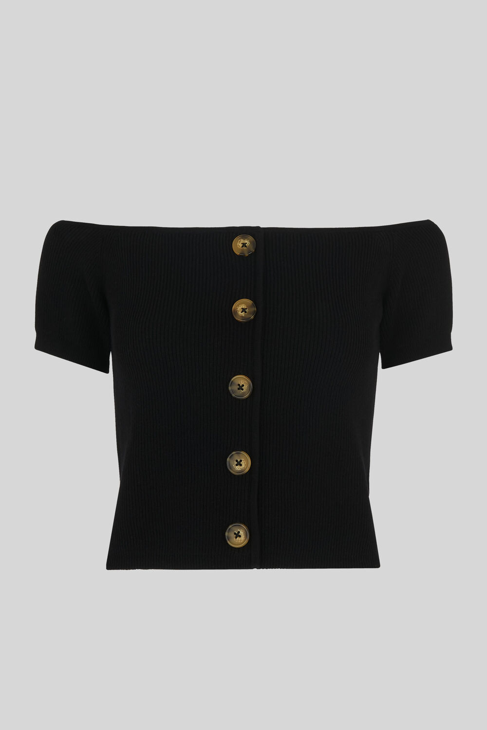 Button Front Rib Knit Black