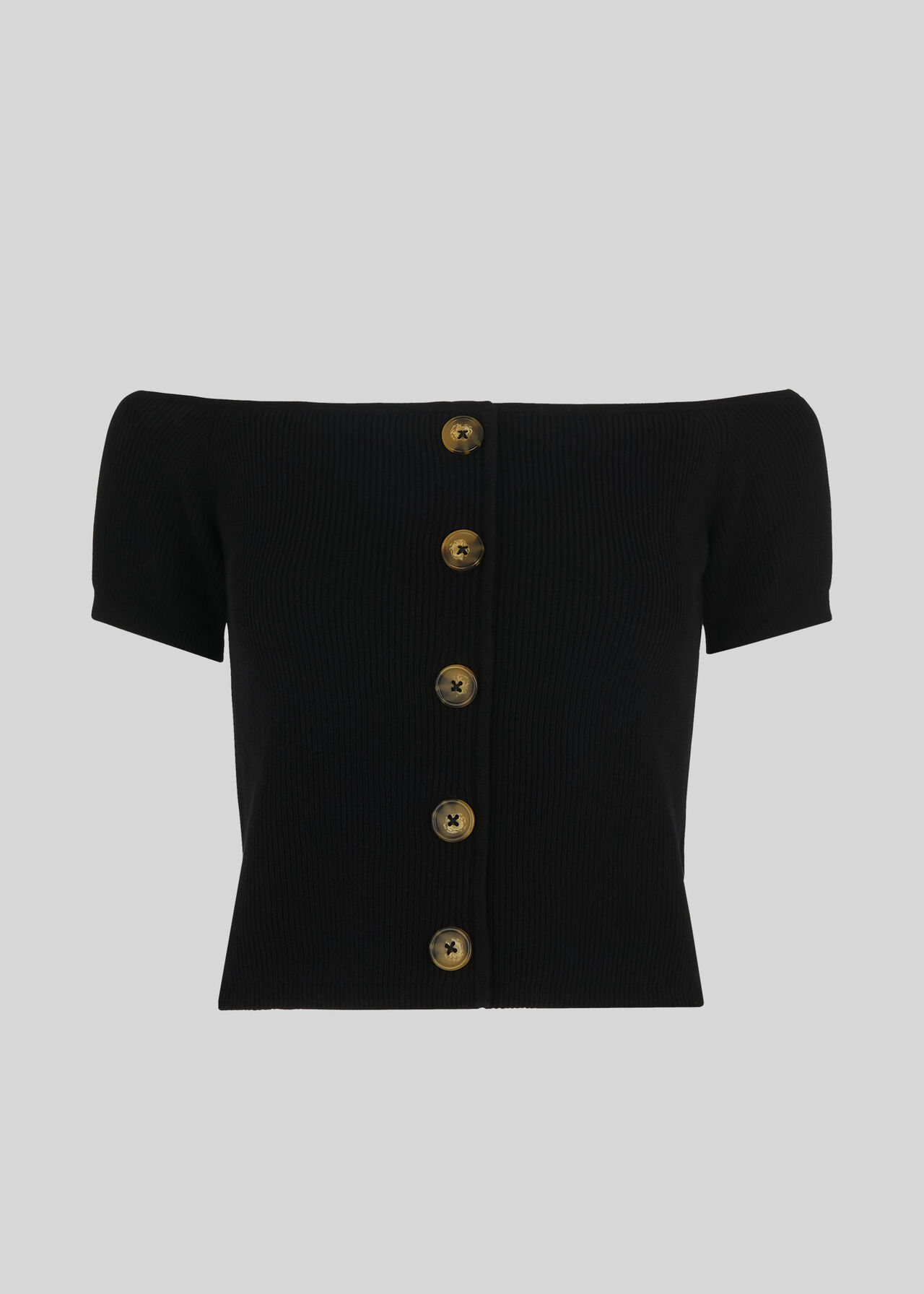 Button Front Rib Knit Black