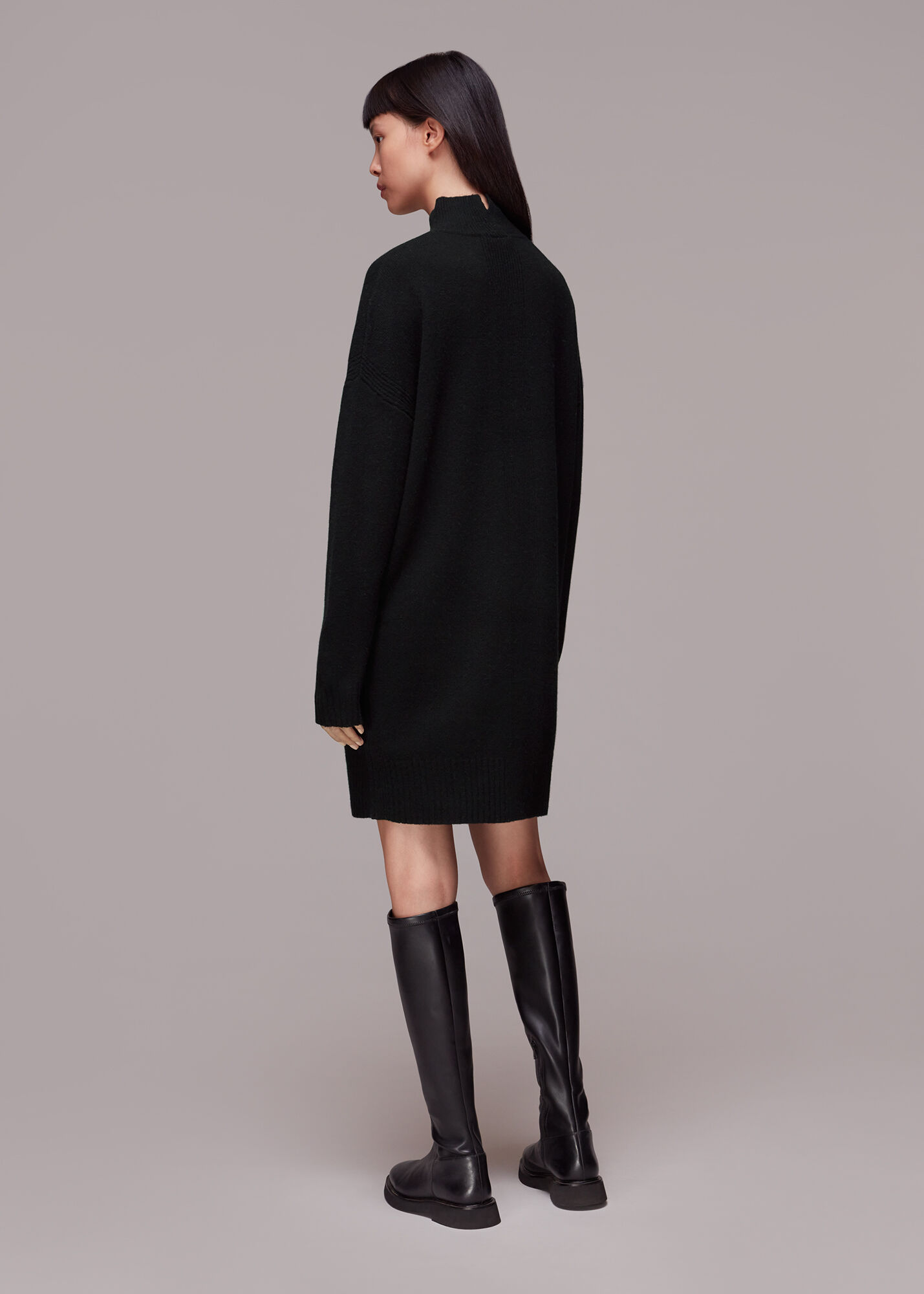 Stripi Funnelneck Knit Dress Black Stripes Cloud