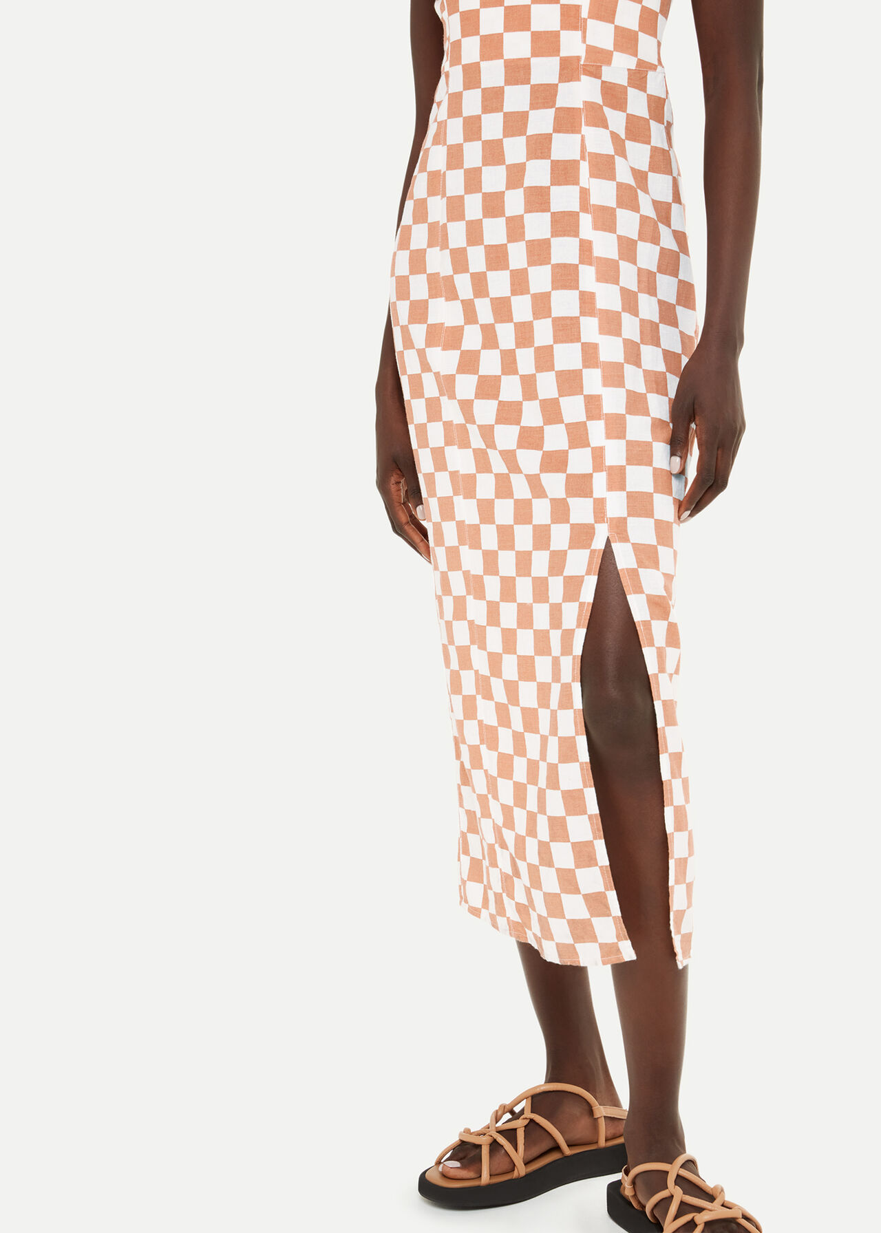 Linen Blend Checkerboard Dress