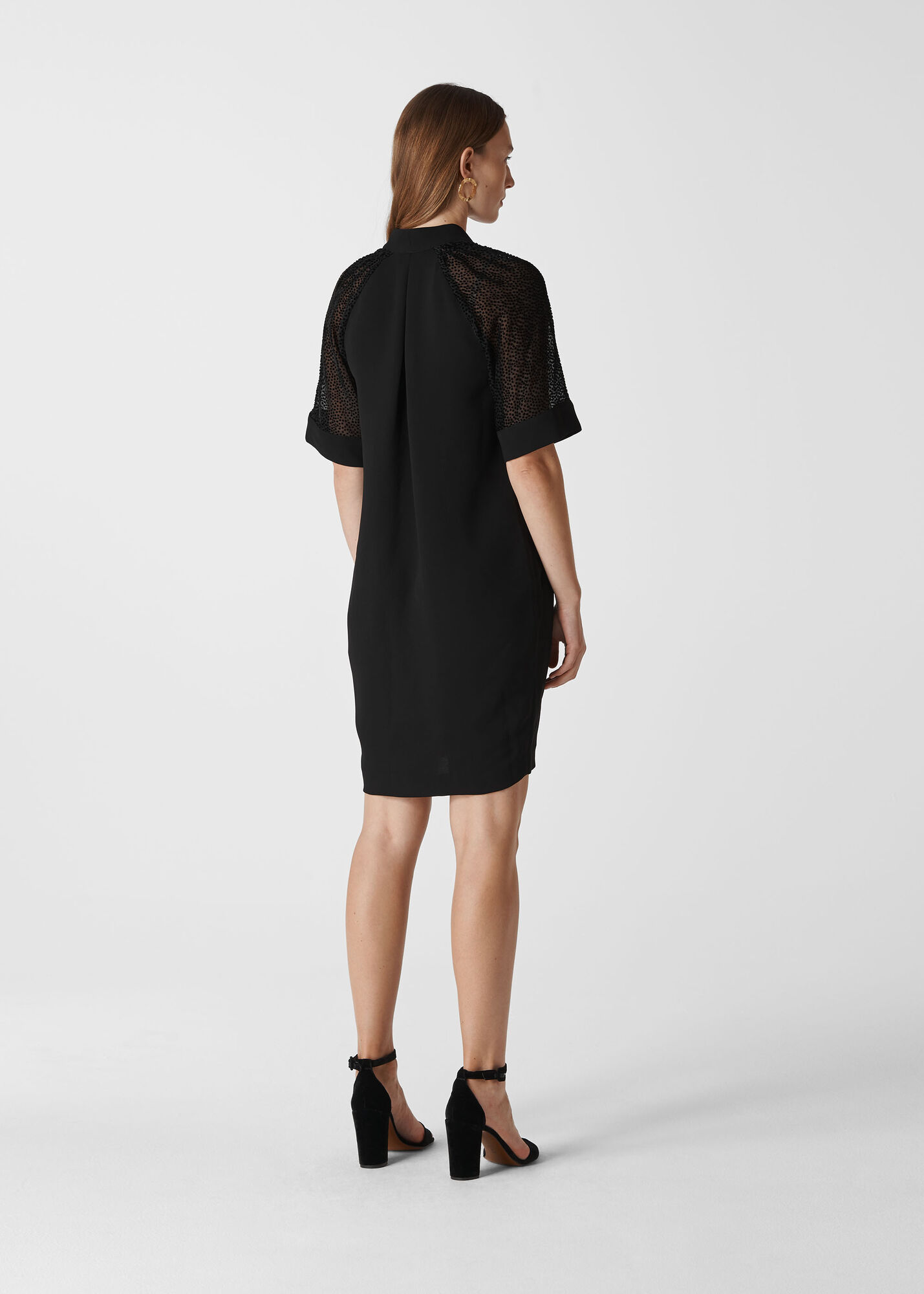Black Lina Dobby Sleeve Dress WHISTLES Whistles ROW