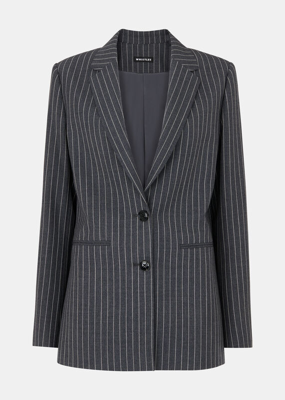 Grey Isla Pinstripe Wool Blazer