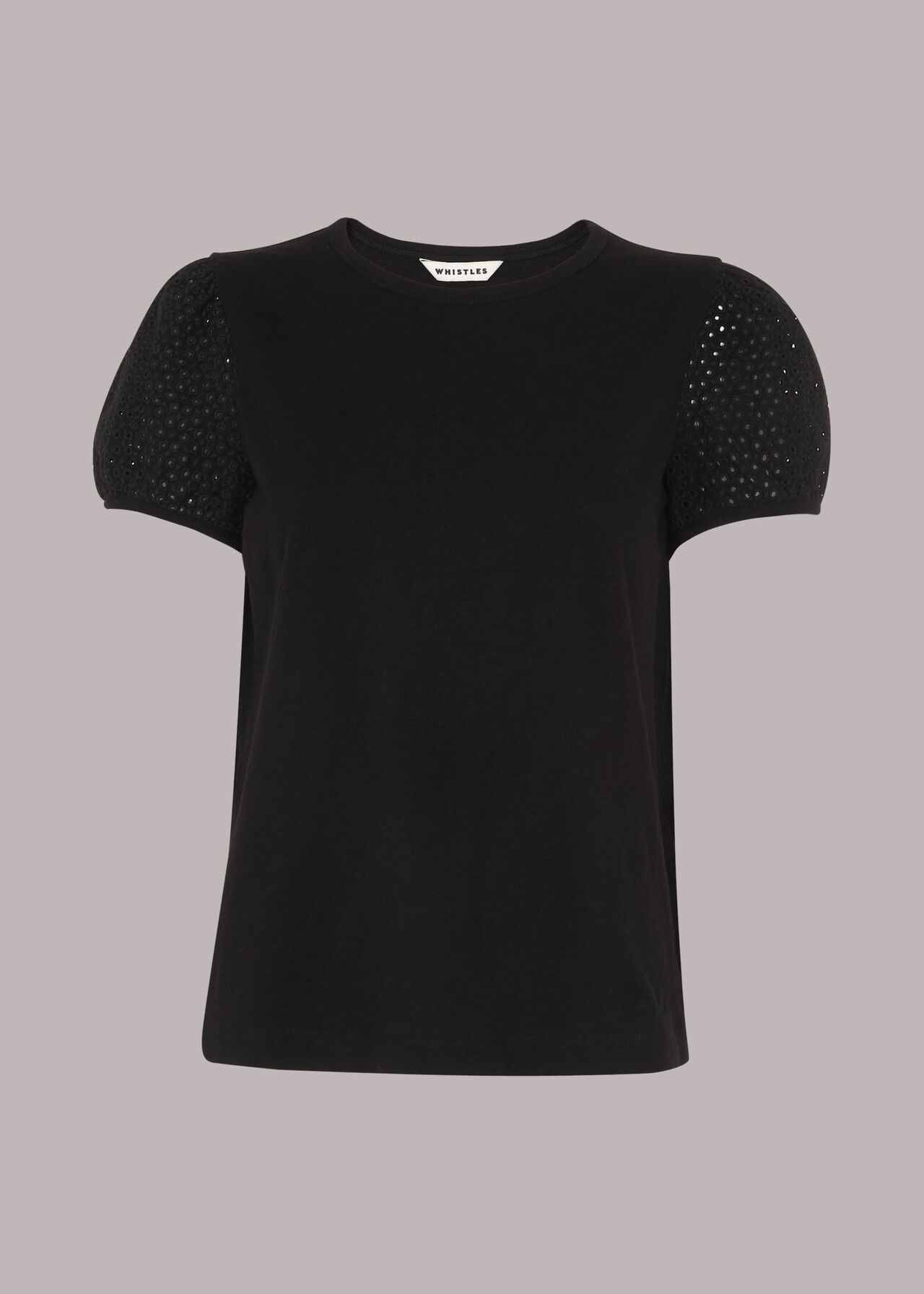 Broderie Puff Sleeve T-Shirt Black