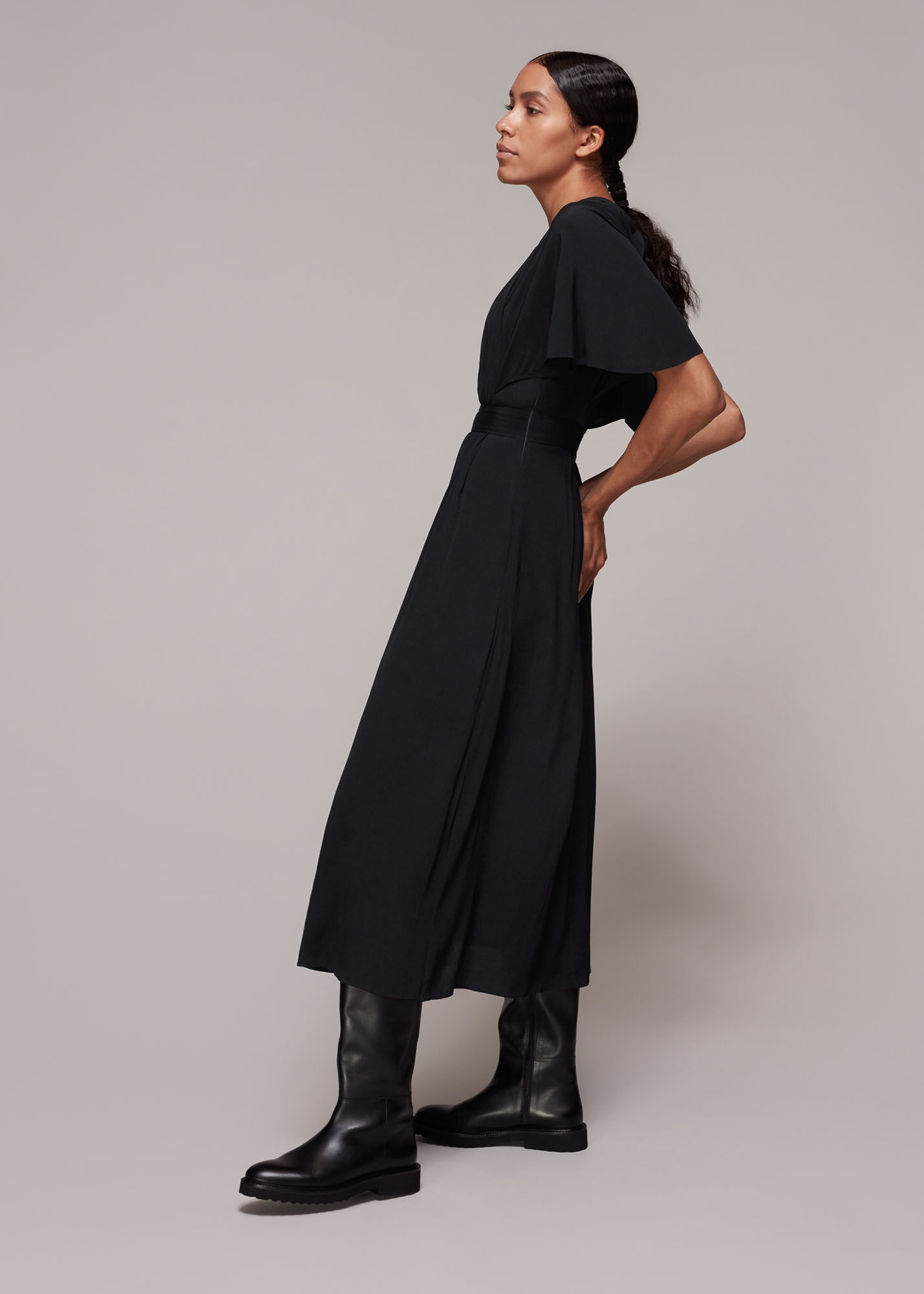 Black Amelia Cape Sleeve Dress WHISTLES Whistles UK