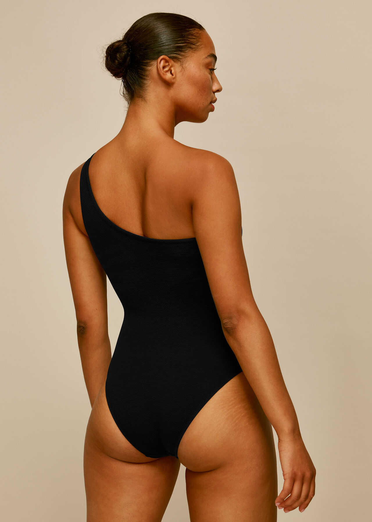 Tort Ring Textured Swimsuit Black