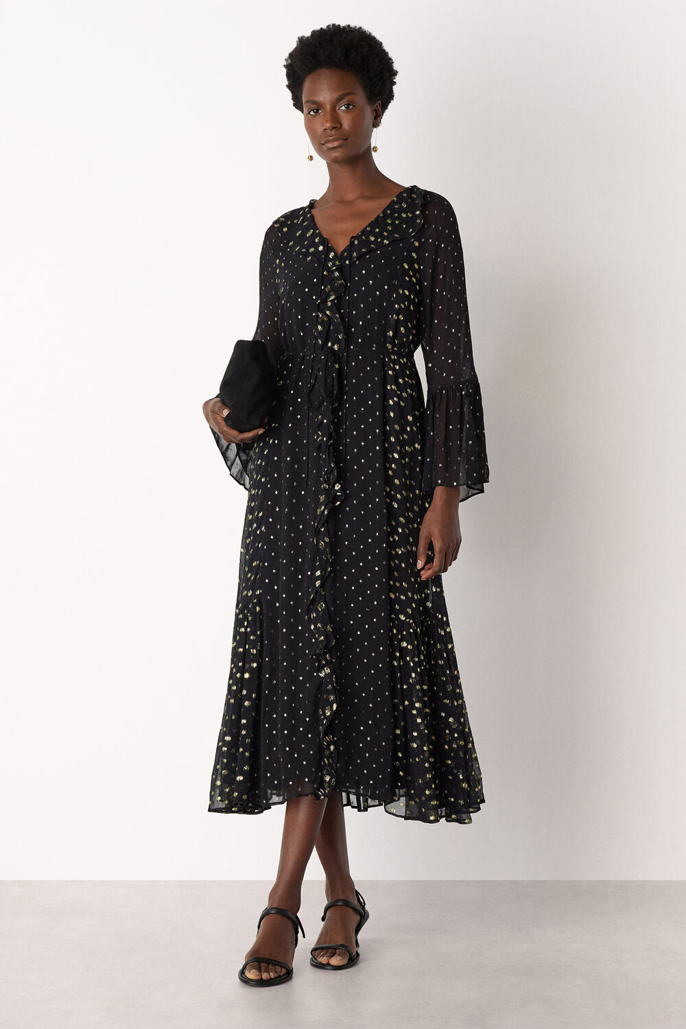 Metallic Dobby Ruffle Dress