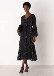 Metallic Dobby Ruffle Dress